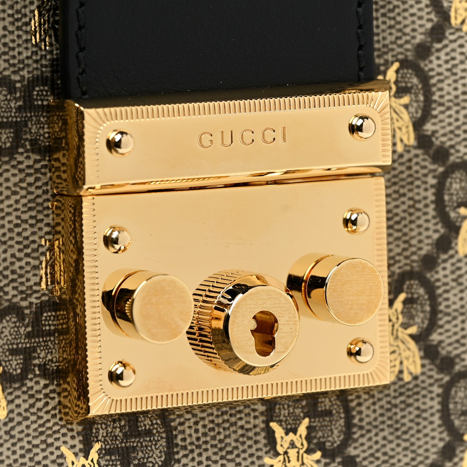 Gucci GG Supreme Monogram Bees Small Padlock Tote Beige Oro Black 12 of 12