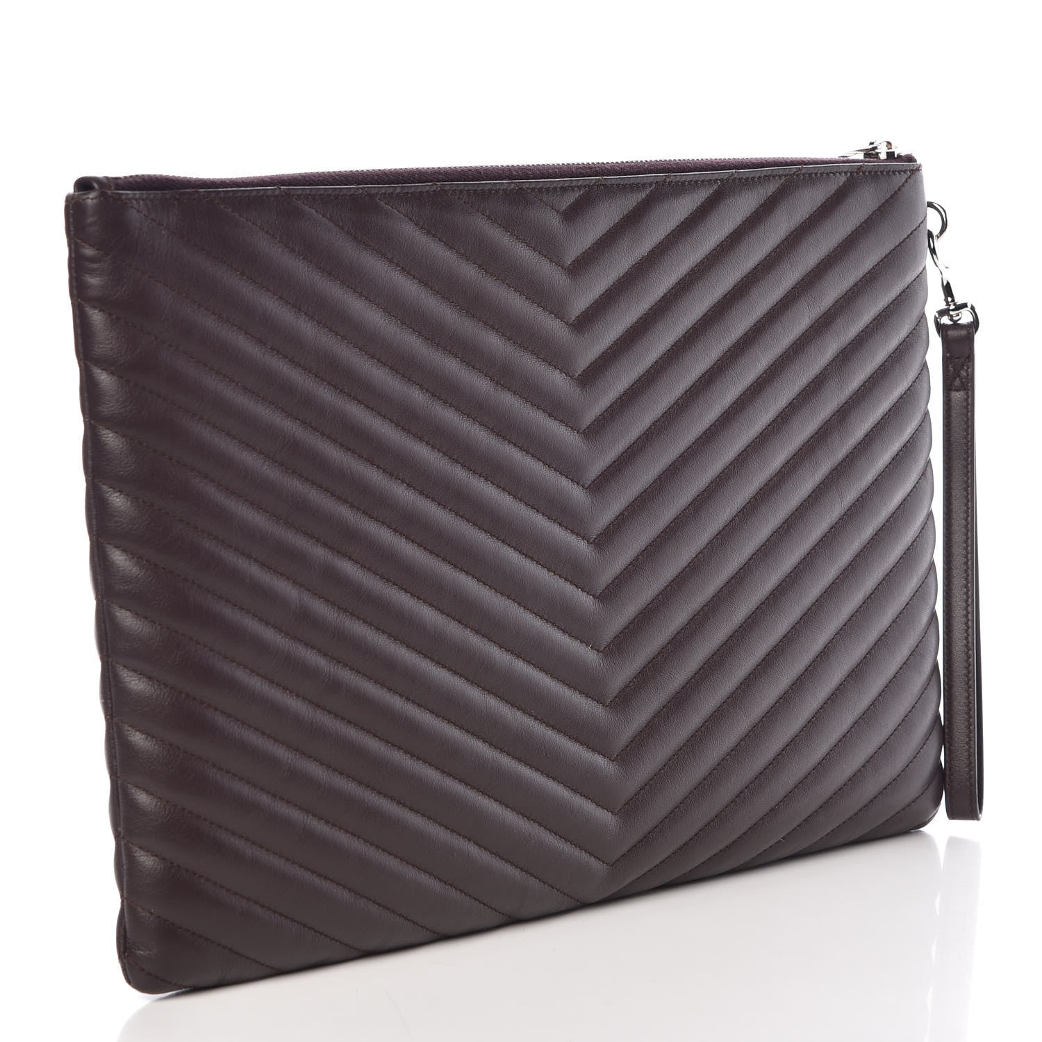 Saint Laurent Calfskin Matelasse Chevron Monogram Document Holder Amaranto 3 of 10