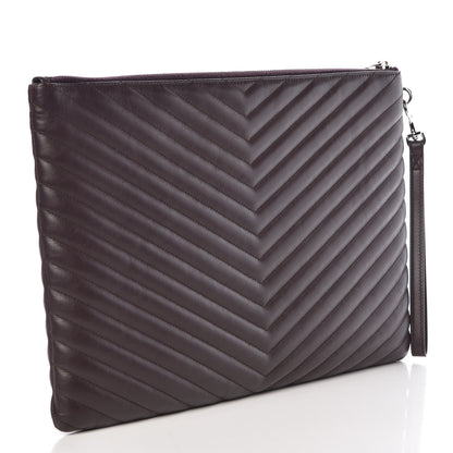 Saint Laurent Calfskin Matelasse Chevron Monogram Document Holder Amaranto 3 of 10