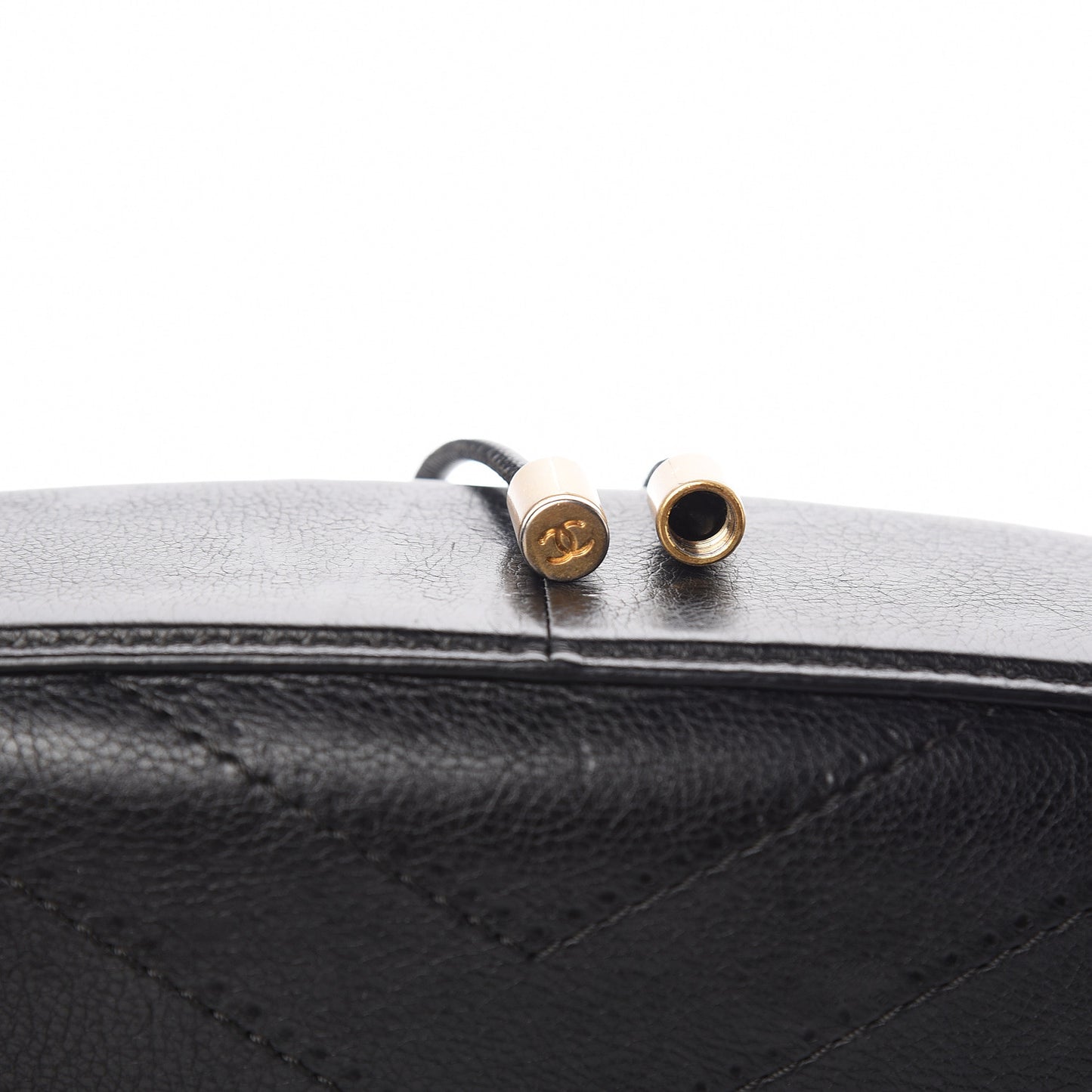 Calfskin Chevron Stitched Flap Black