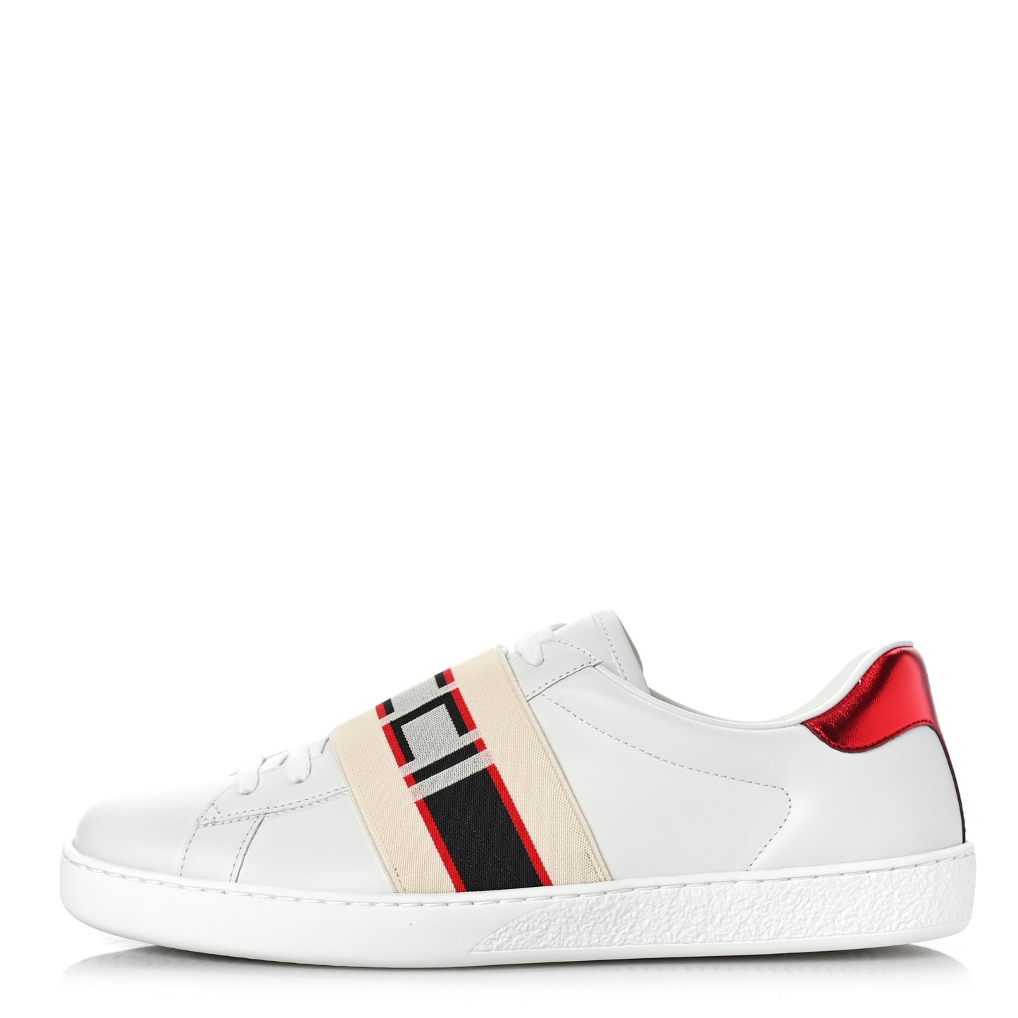 Calfskin Stripe Mens New Ace Sneakers 7 White Ecru Red Flame