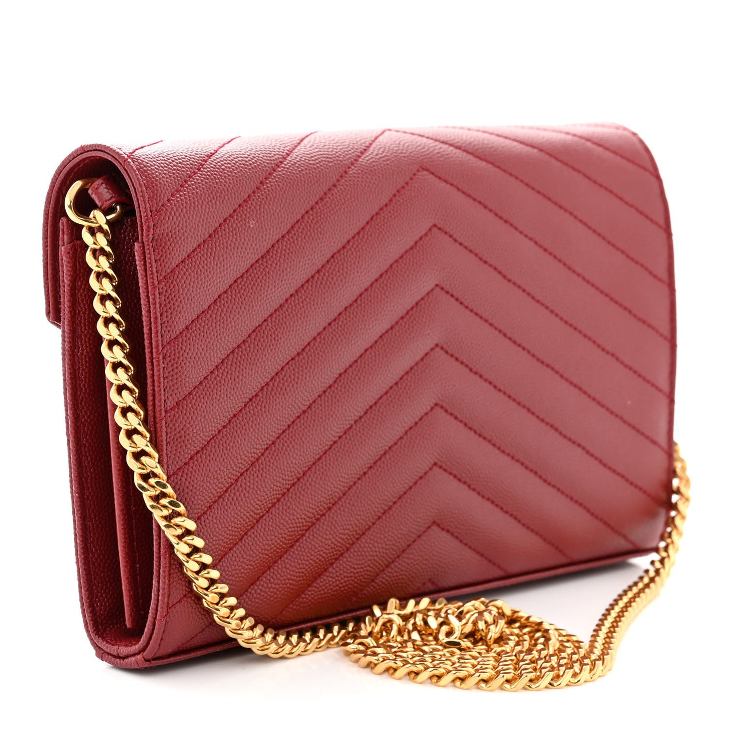 Grain De Poudre Matelasse Chevron Monogram Chain Wallet Opyum Red