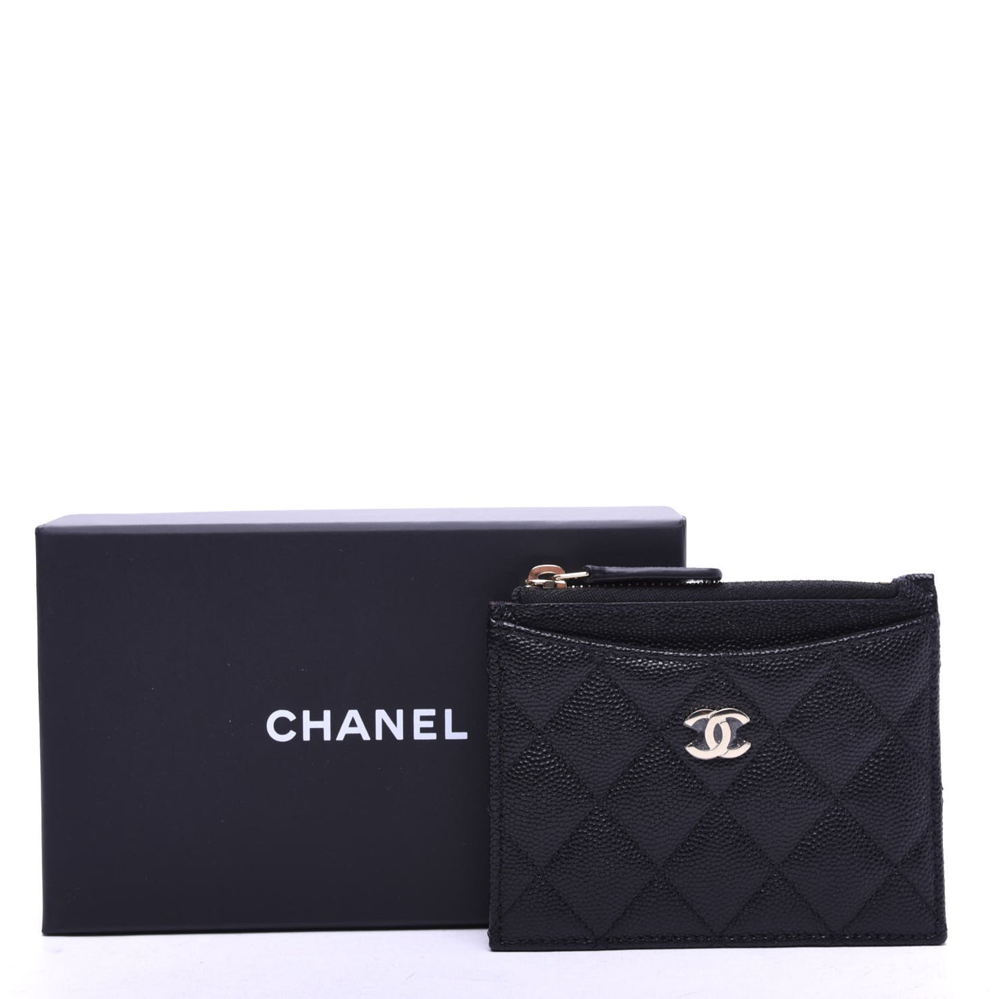 Caviar Quilted CC Zip Card Holder Black
