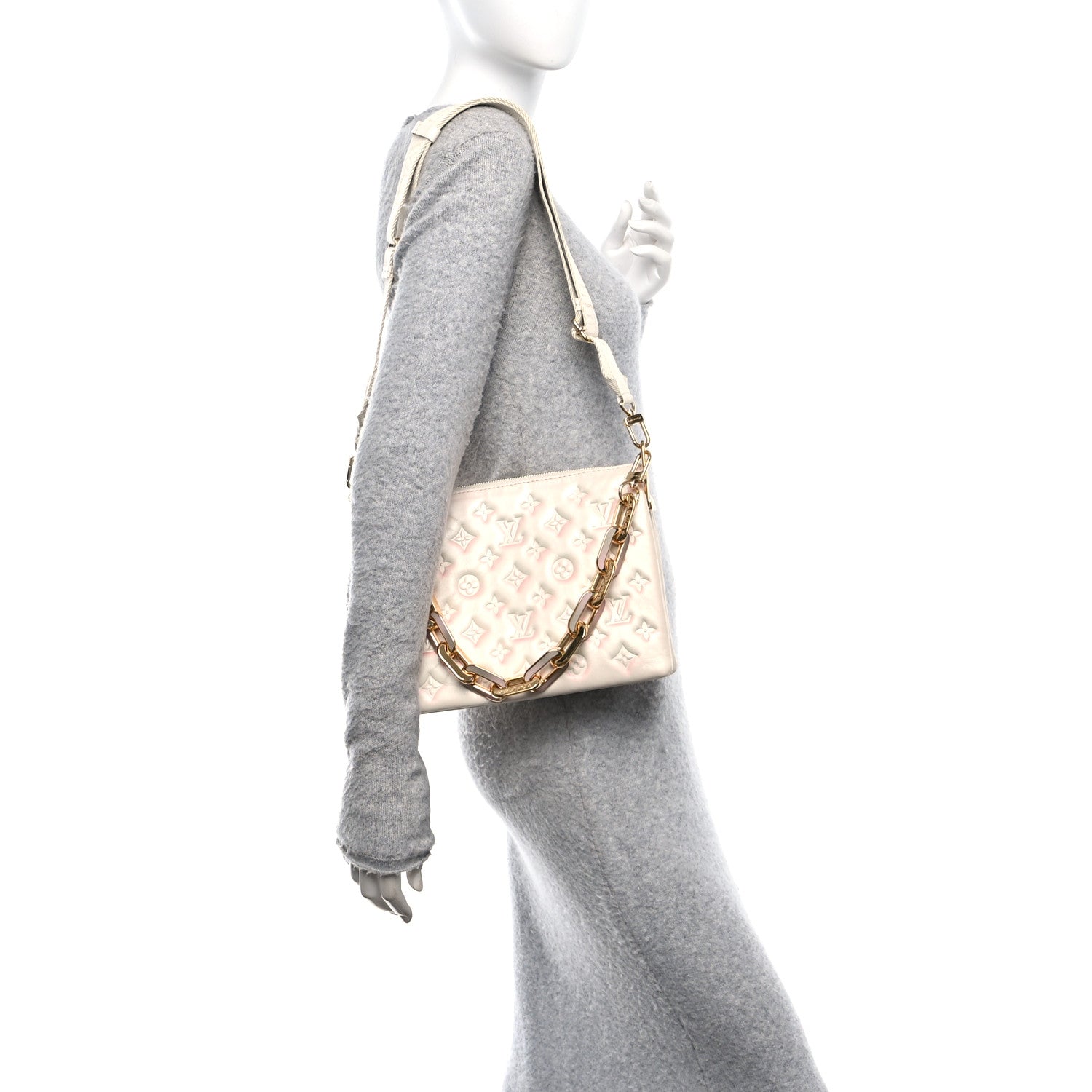 Louis Vuitton Pearlescent Lambskin Embossed Monogram Coussin PM Beige Rose 2 of 11