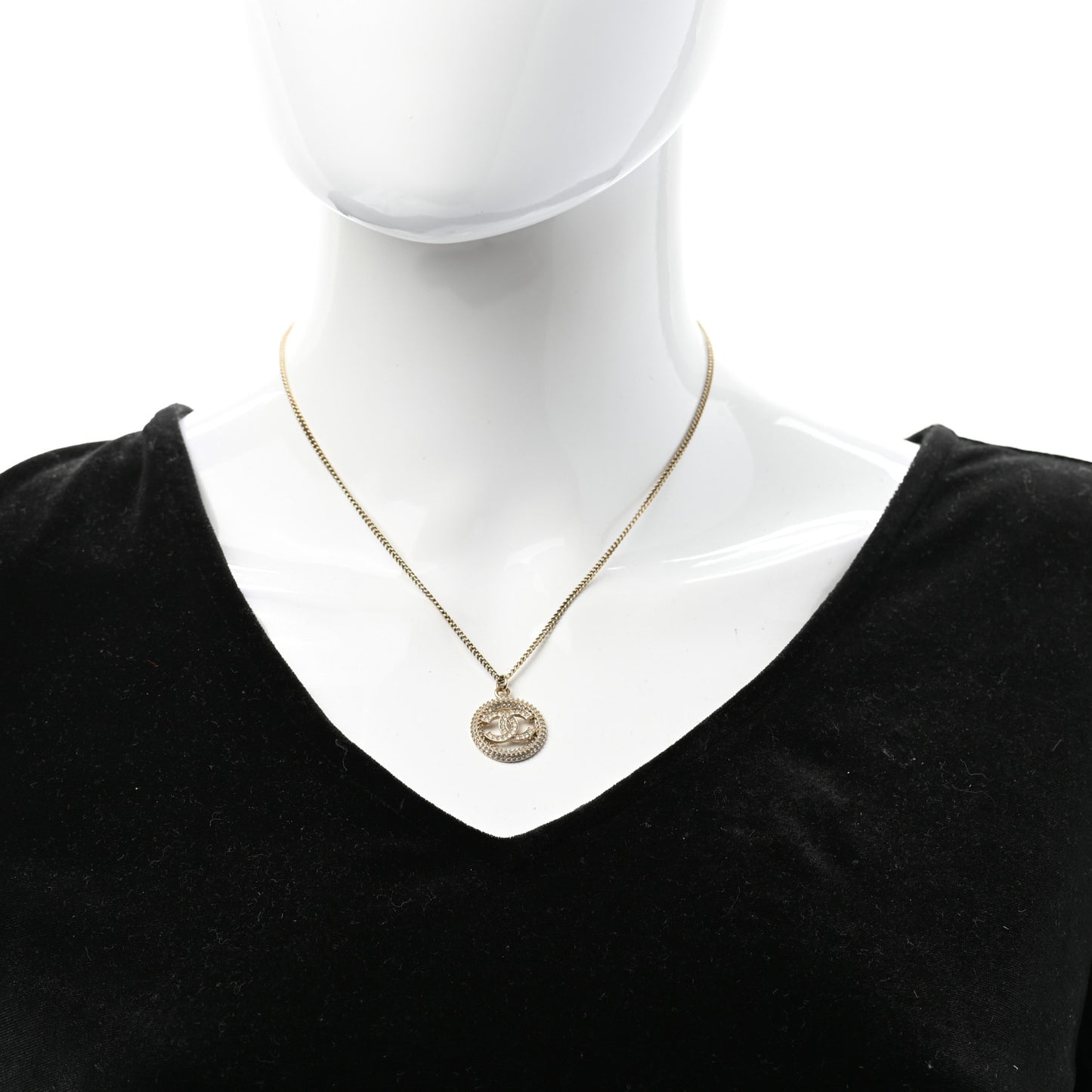 Crystal CC Medallion Pendant Necklace Gold