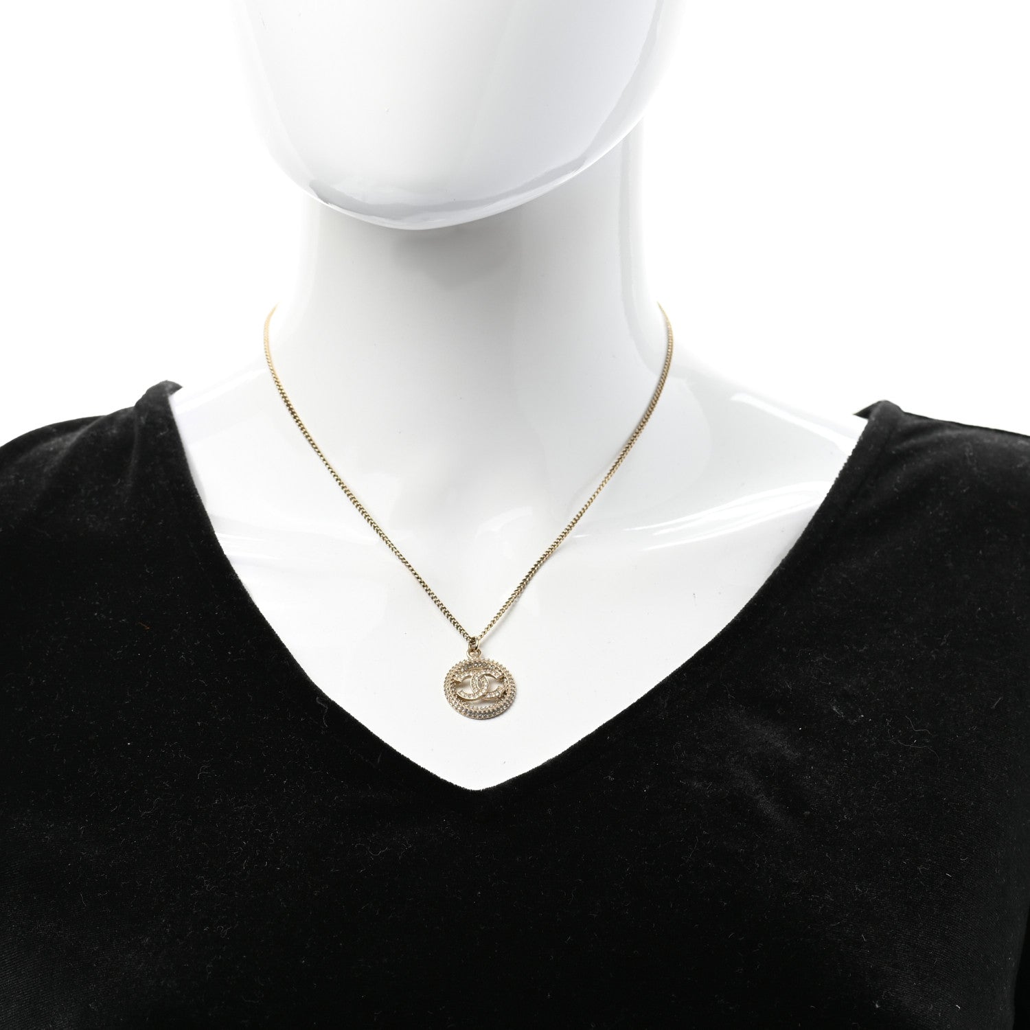 Chanel Crystal CC Medallion Pendant Necklace Gold 2 of 6