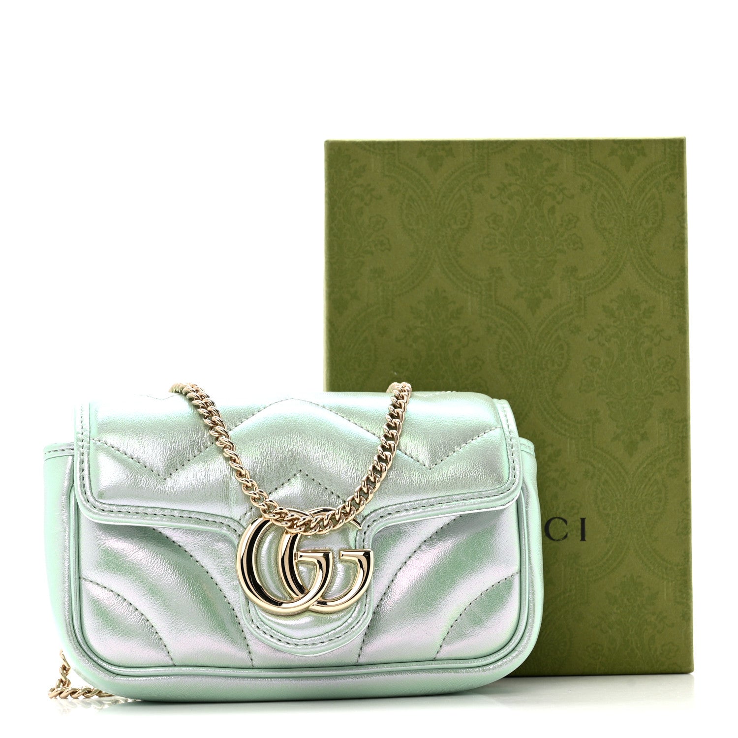 Gucci Iridescent Nappa Chevron Matelasse Super Mini GG Marmont Shoulder Bag Green Iridescent 11 of 11