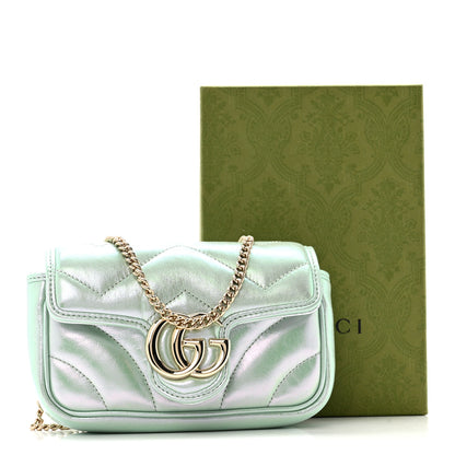 Gucci Iridescent Nappa Chevron Matelasse Super Mini GG Marmont Shoulder Bag Green Iridescent 11 of 11