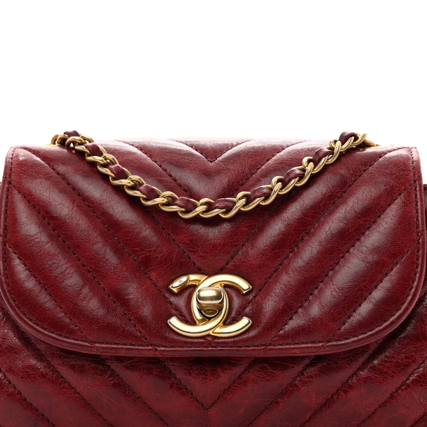 Chanel Glazed Calfskin Chevron Quilted Small Hampton Flap Burgundy 4 of 11