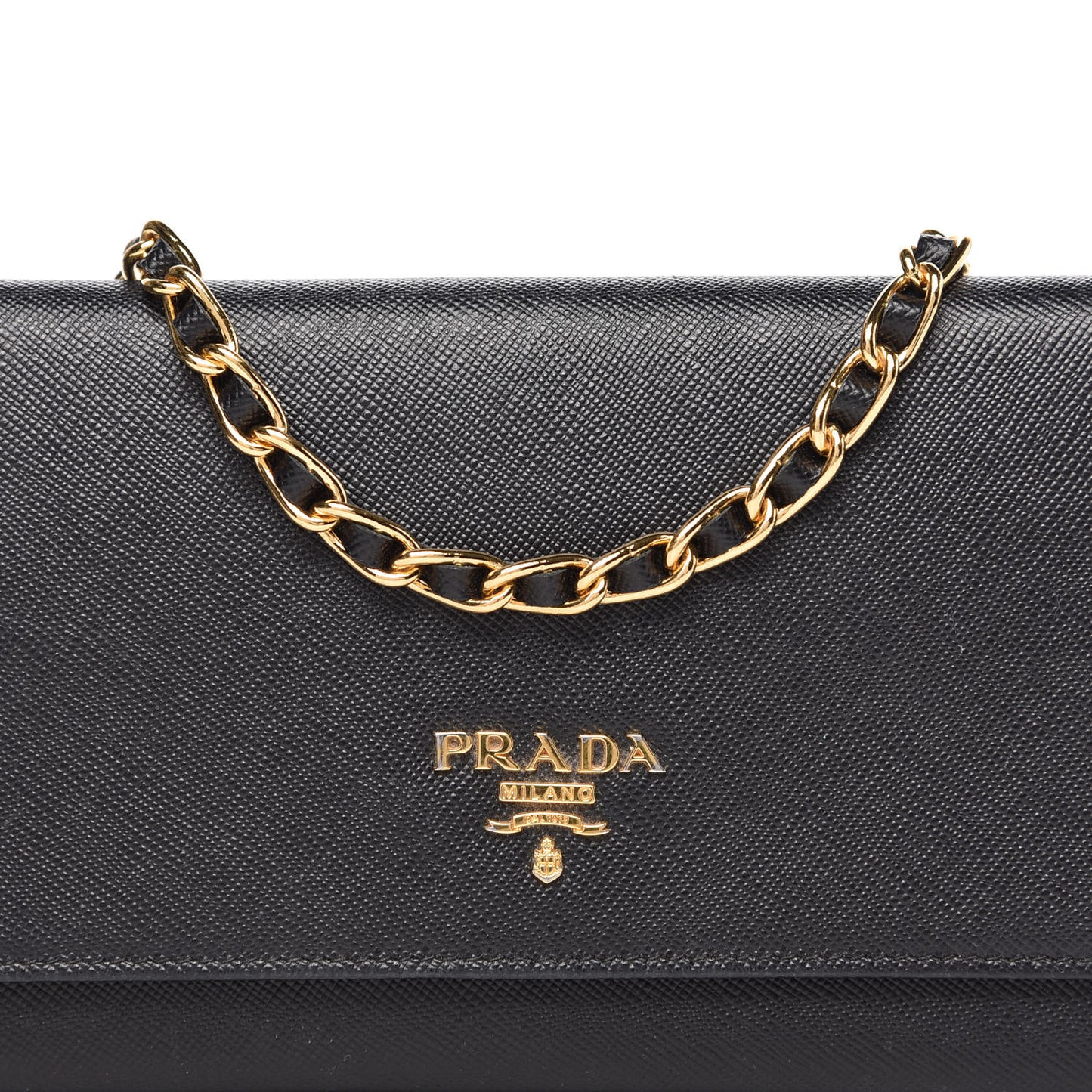 Saffiano Metal Oro Chain Wallet Black