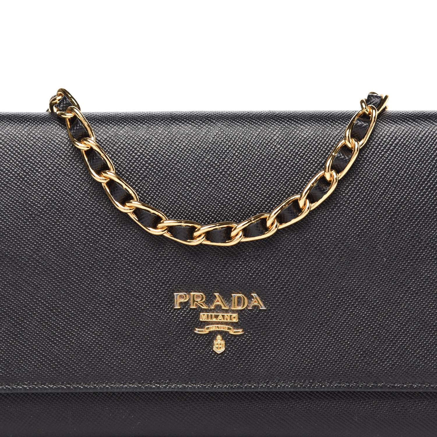 Prada Saffiano Metal Oro Chain Wallet Black 8 of 11