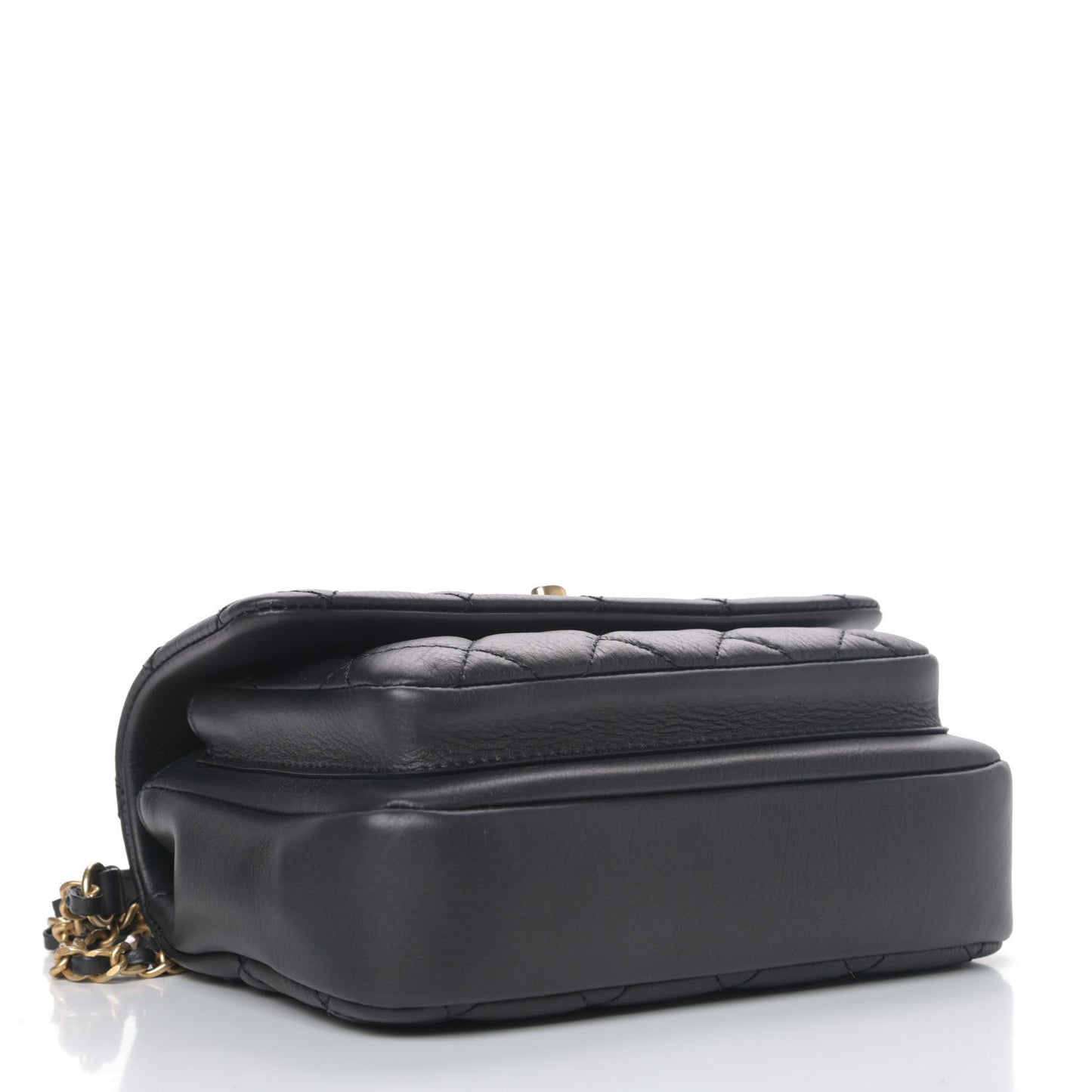 Calfskin Quilted Top Handle Flap Black