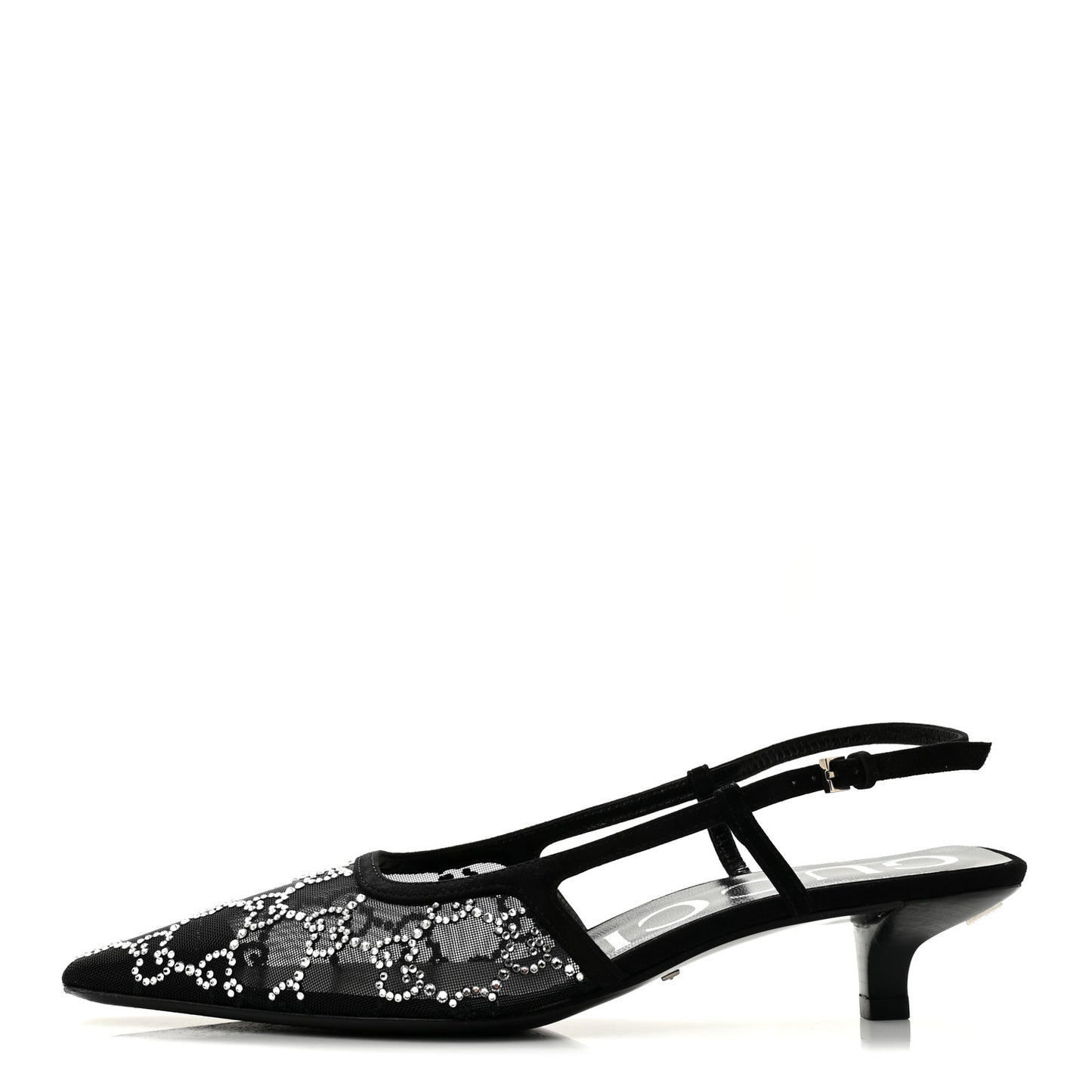 Suede Mesh Crystal GG Monogram Slingback Pumps 36.5 Black