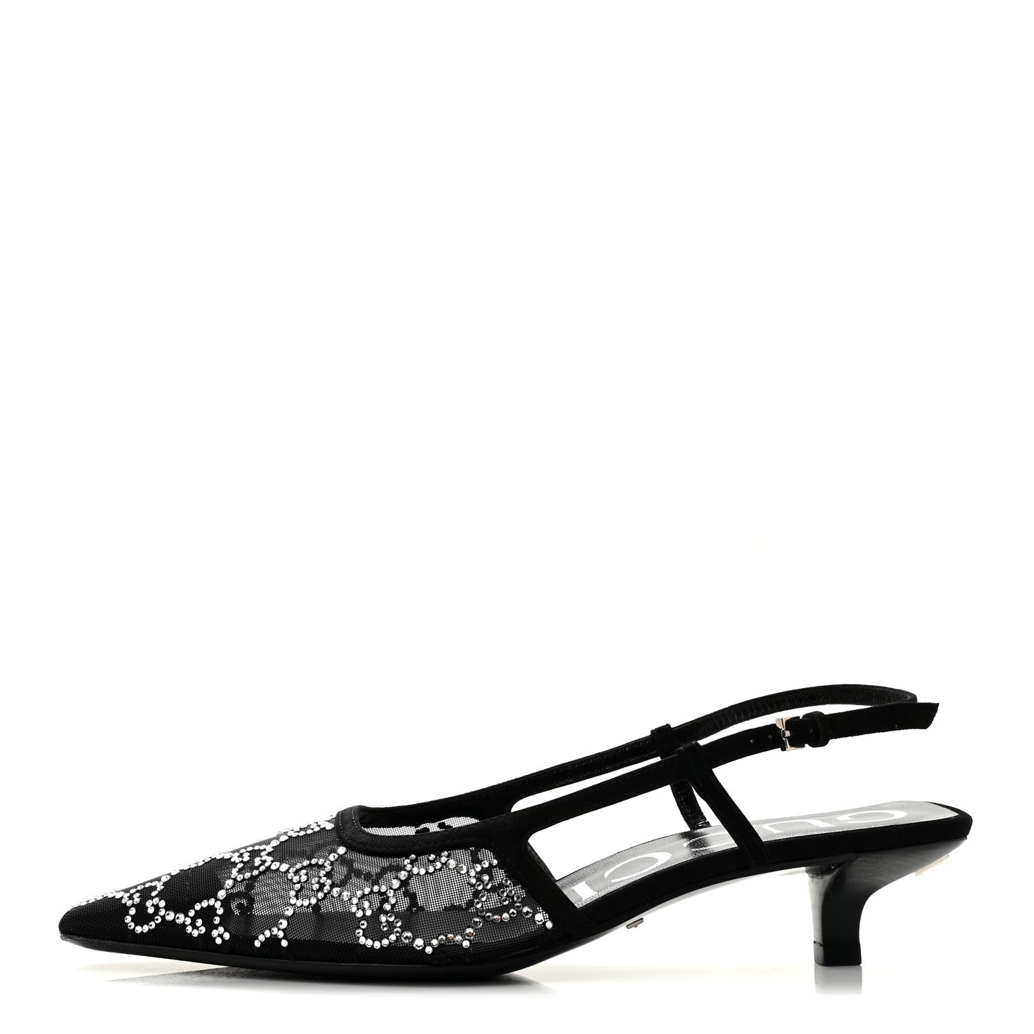 Gucci Suede Mesh Crystal GG Monogram Slingback Pumps 36.5 Black 1 of 9