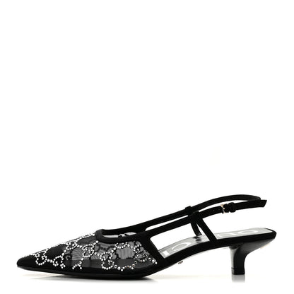 Gucci Suede Mesh Crystal GG Monogram Slingback Pumps 36.5 Black 1 of 9