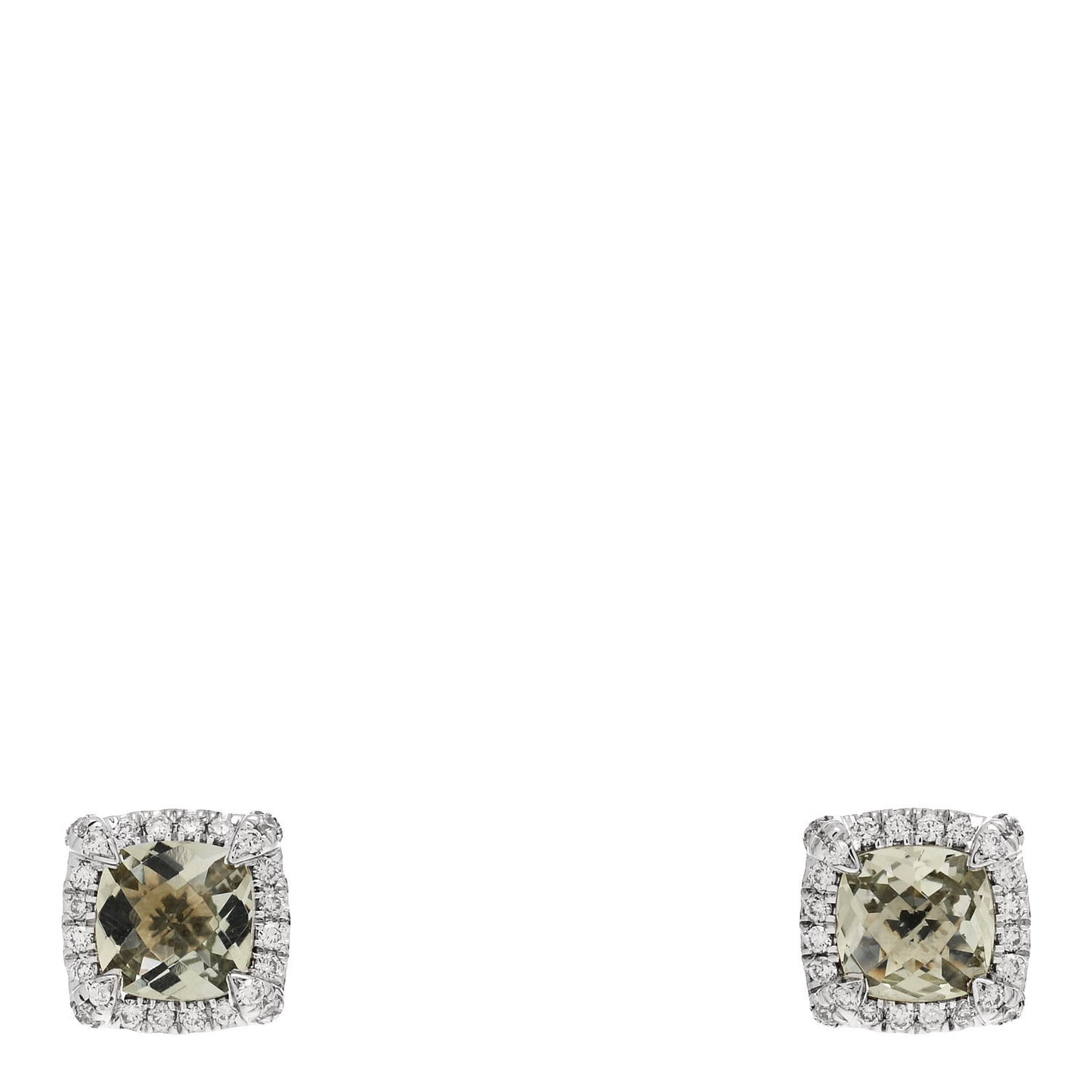 Sterling Silver Diamond Prasiolite Petite Chatelaine Pave Bezel Stud Earrings