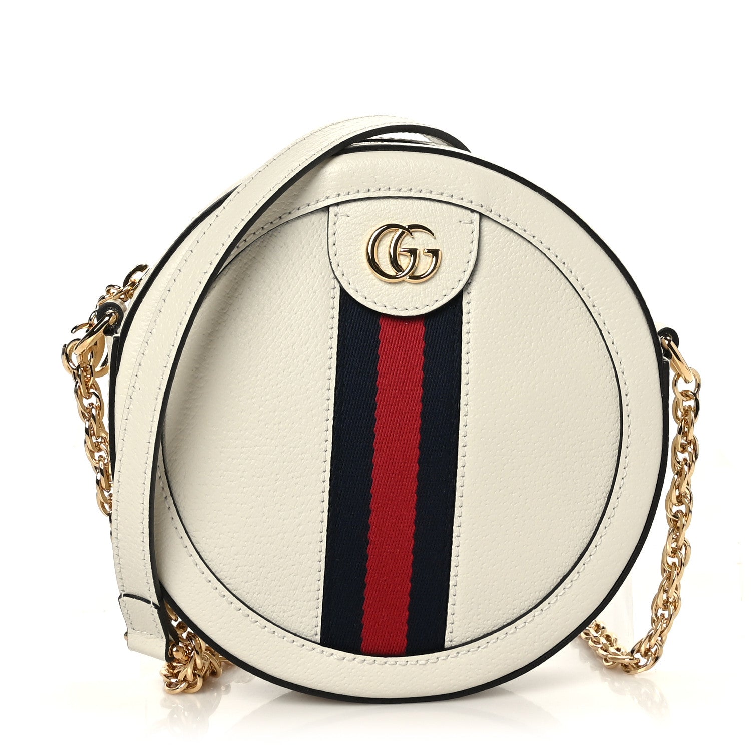 Gucci Textured Calfskin Web Mini Ophidia Round Shoulder Bag Mystic White 1 of 9