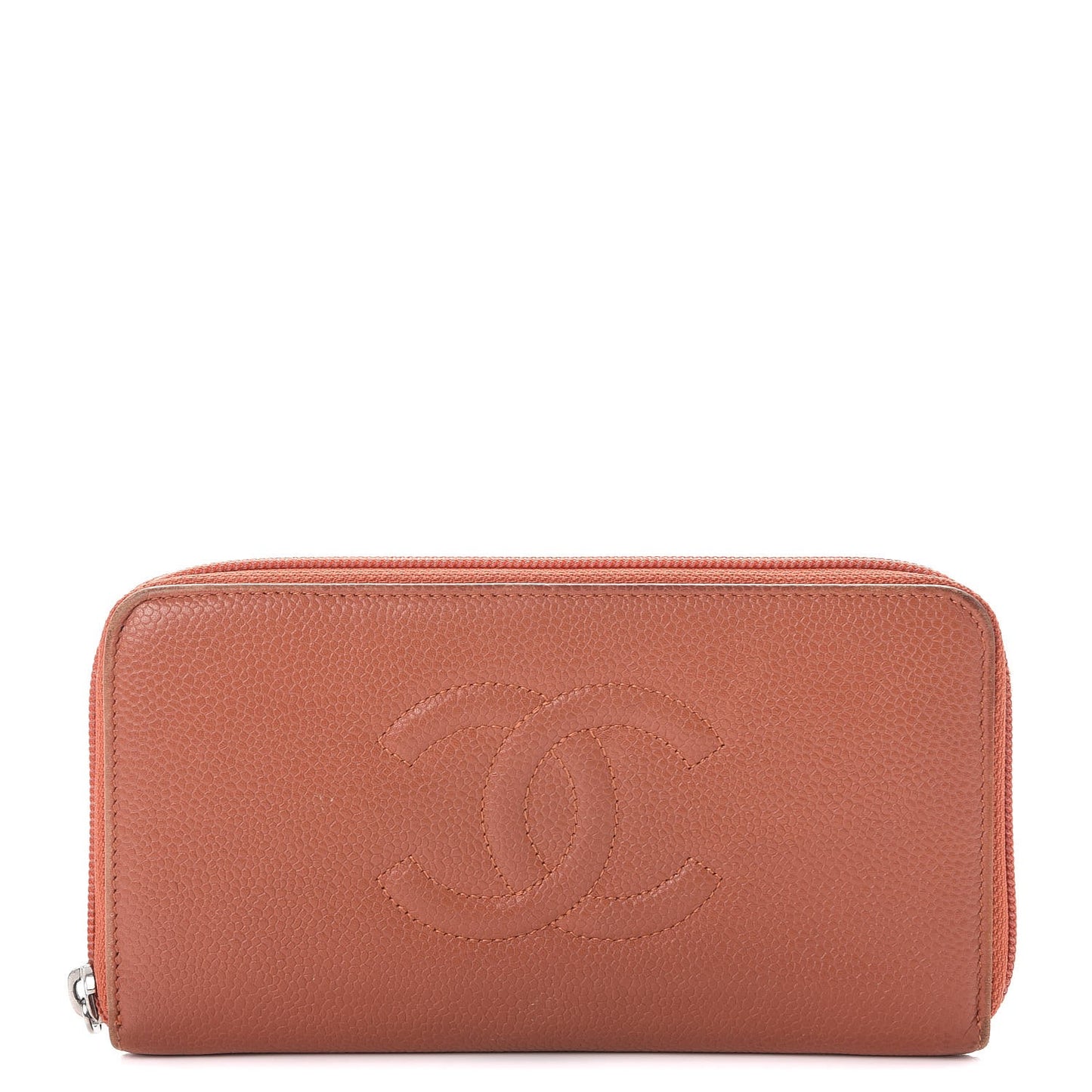 Caviar Large Timeless CC Gusset Zip Around Wallet Dark Orange