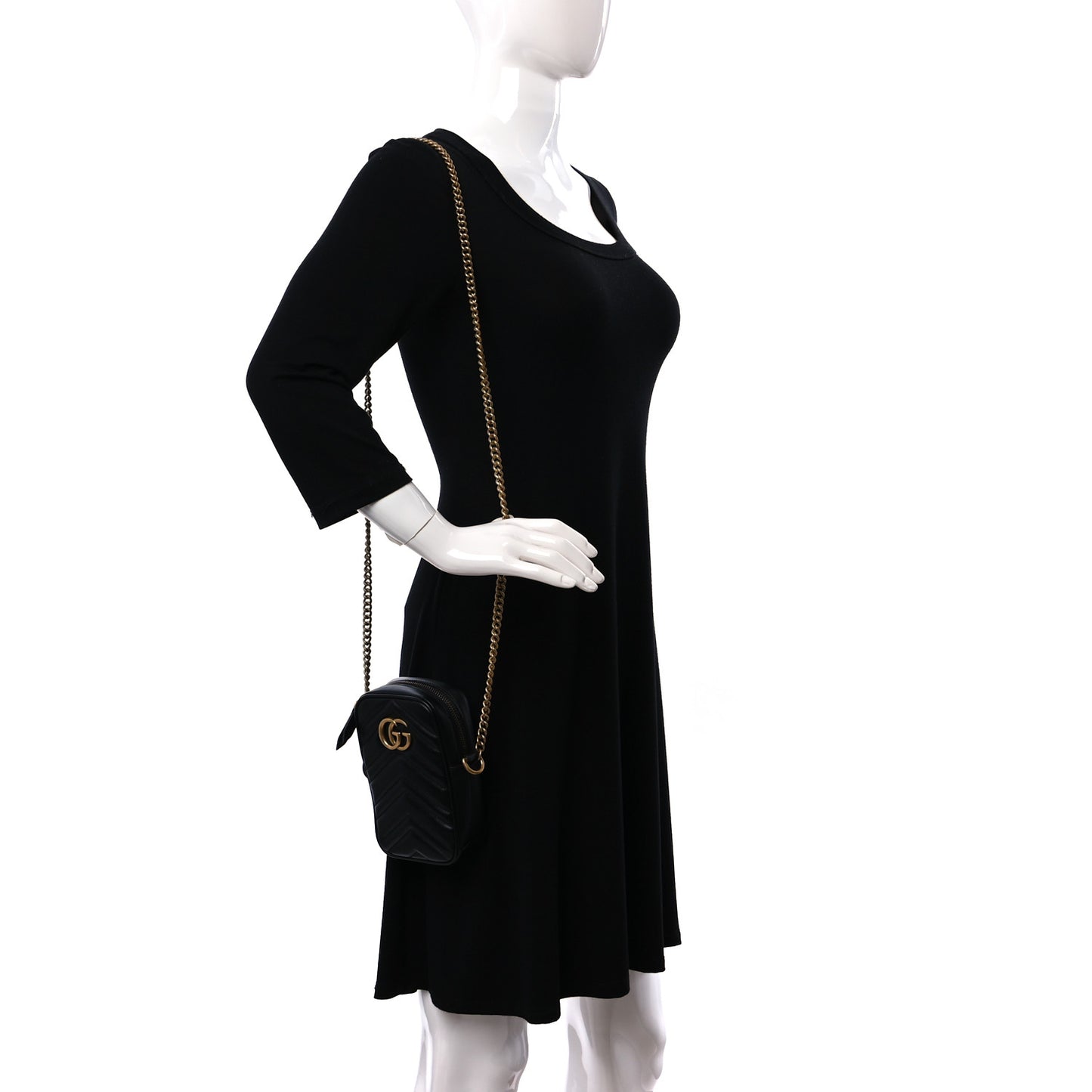 Calfskin Matelasse Mini GG Marmont Crossbody Bag Black