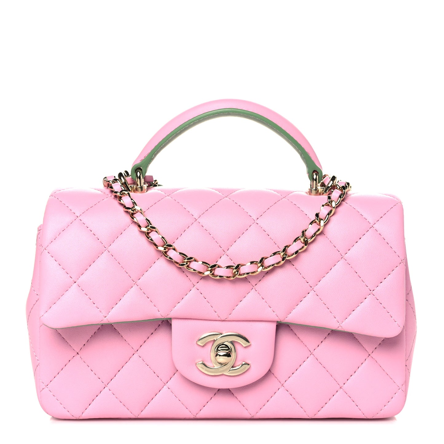 Lambskin Quilted Mini Top Handle Rectangular Flap Lilac Light Green