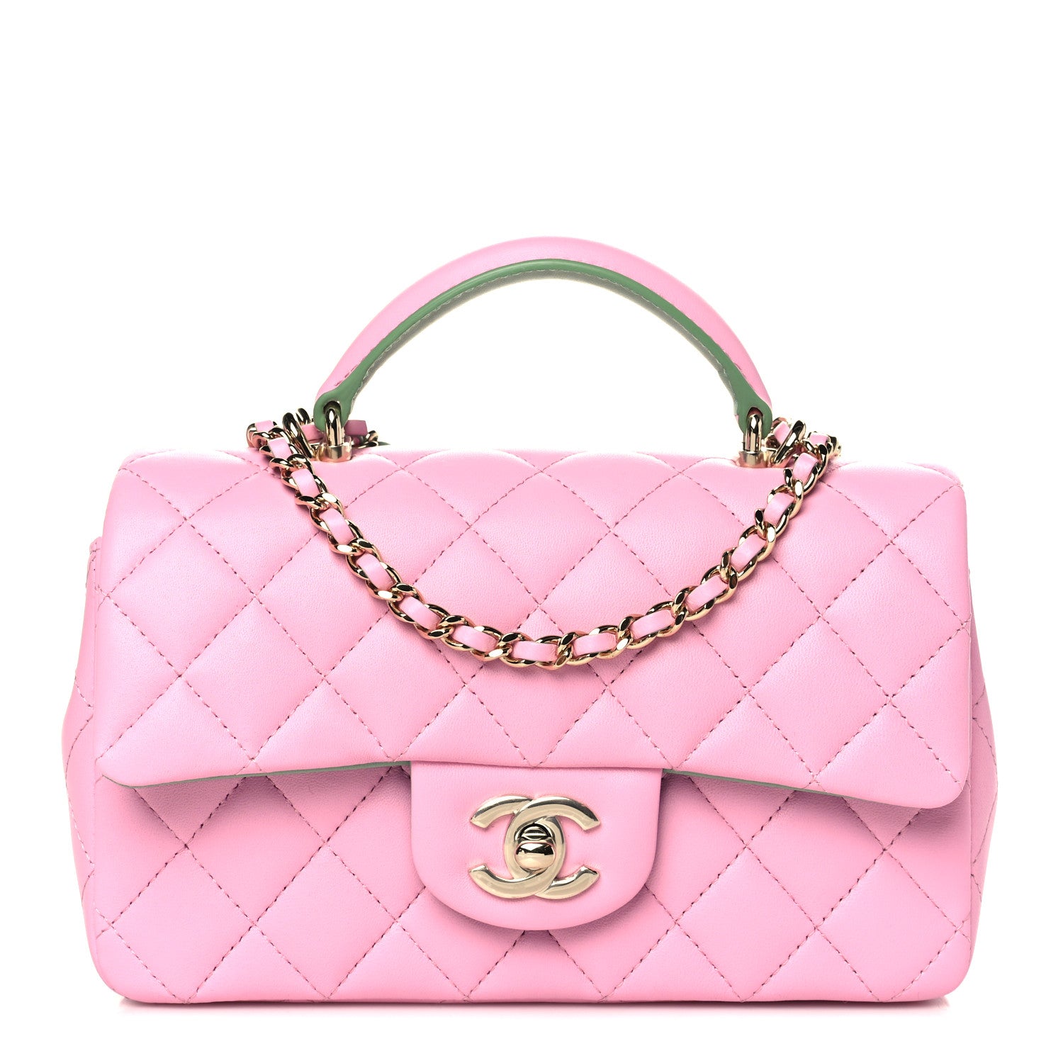 Chanel Lambskin Quilted Mini Top Handle Rectangular Flap Lilac Light Green 1 of 9