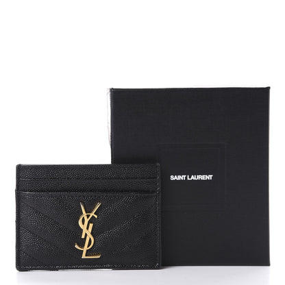 Saint Laurent Grain De Poudre Matelasse Chevron Monogram Credit Card Case Black 8 of 8