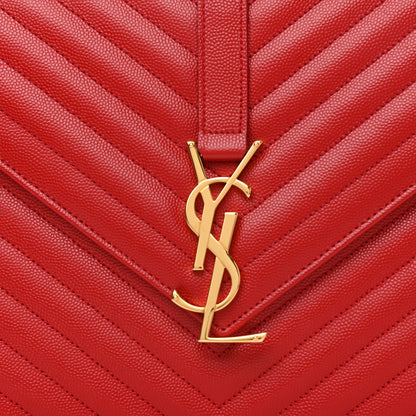 Saint Laurent Grain De Poudre Matelasse Chevron Large Monogram Satchel Lipstick Red 7 of 11
