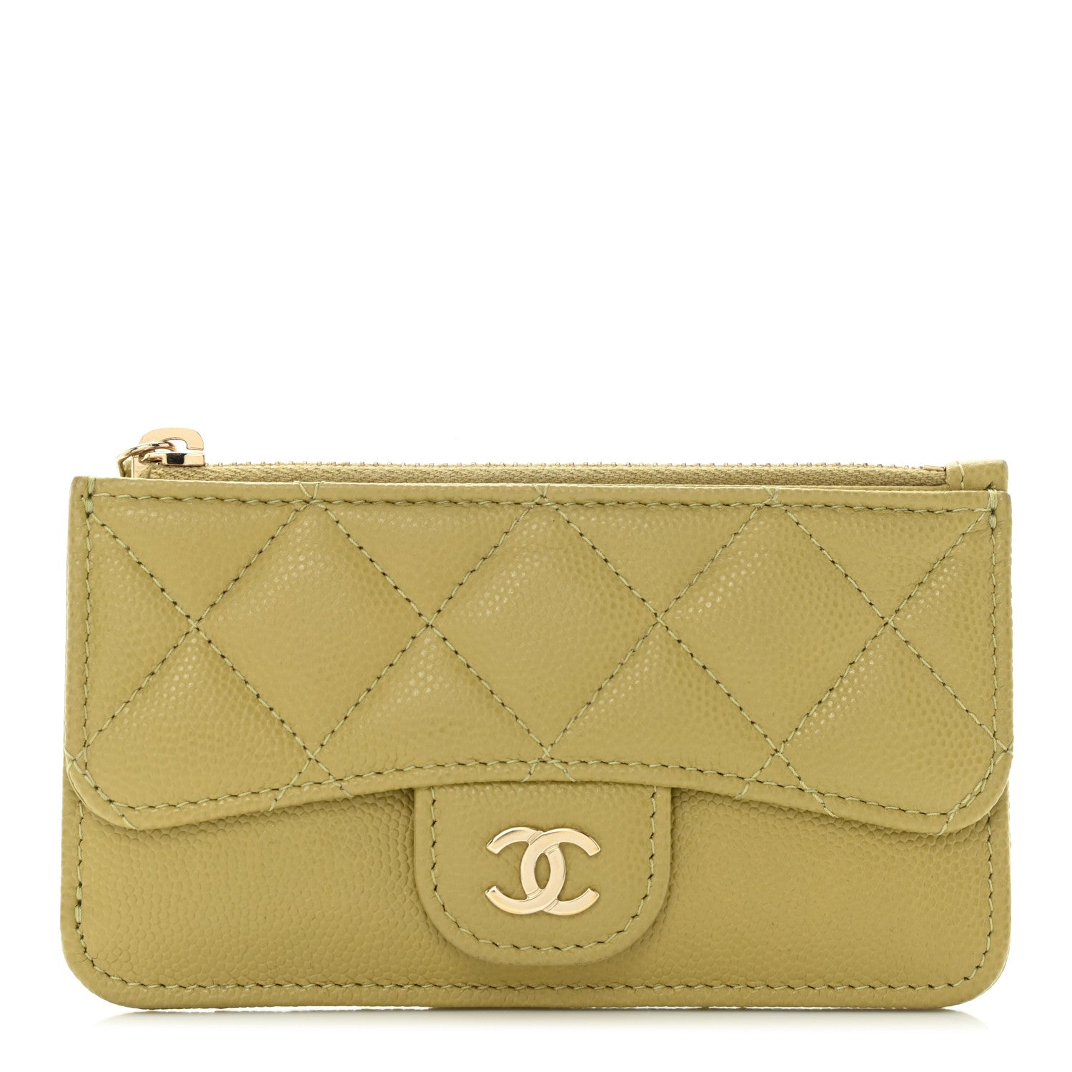 Chanel Caviar Quilted Flap Zip Card Holder Green 1 of 11