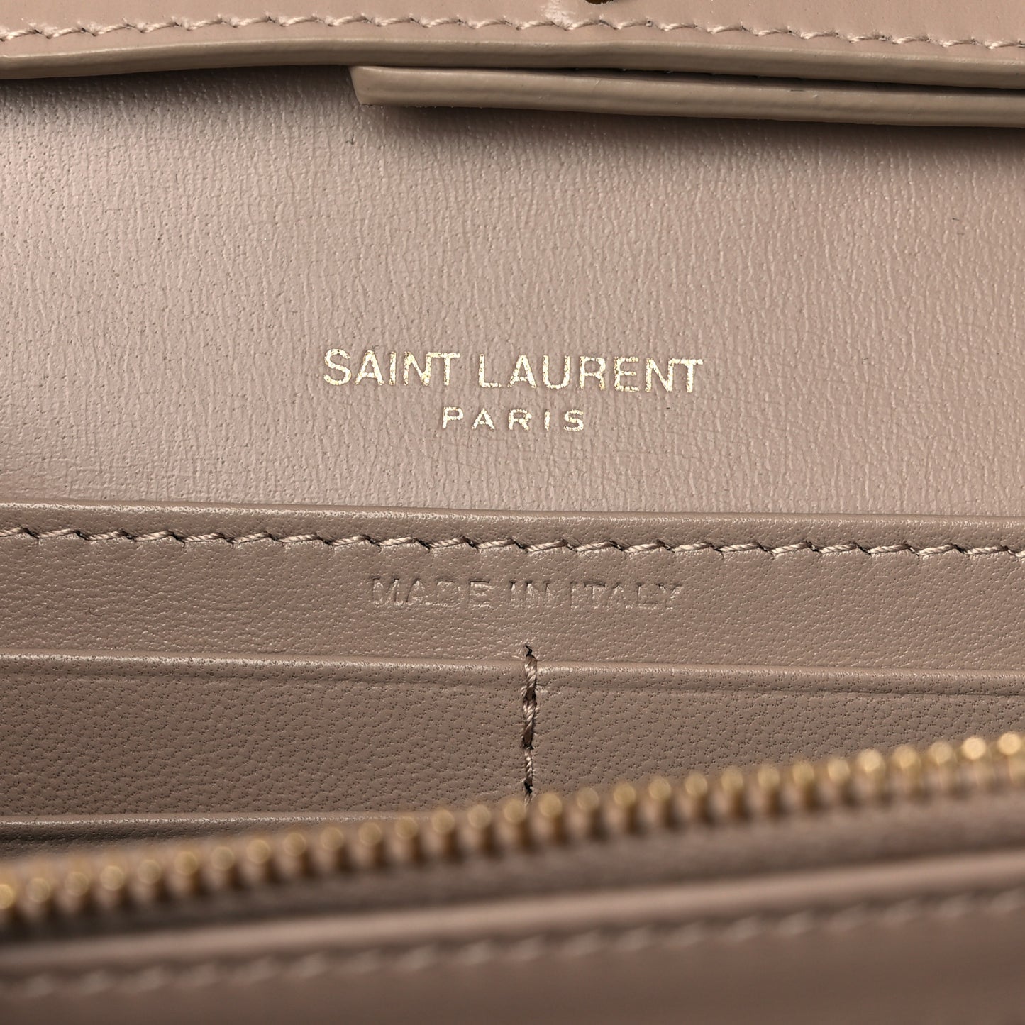 Glossy Calfskin Monogram Chain Wallet Dark Beige