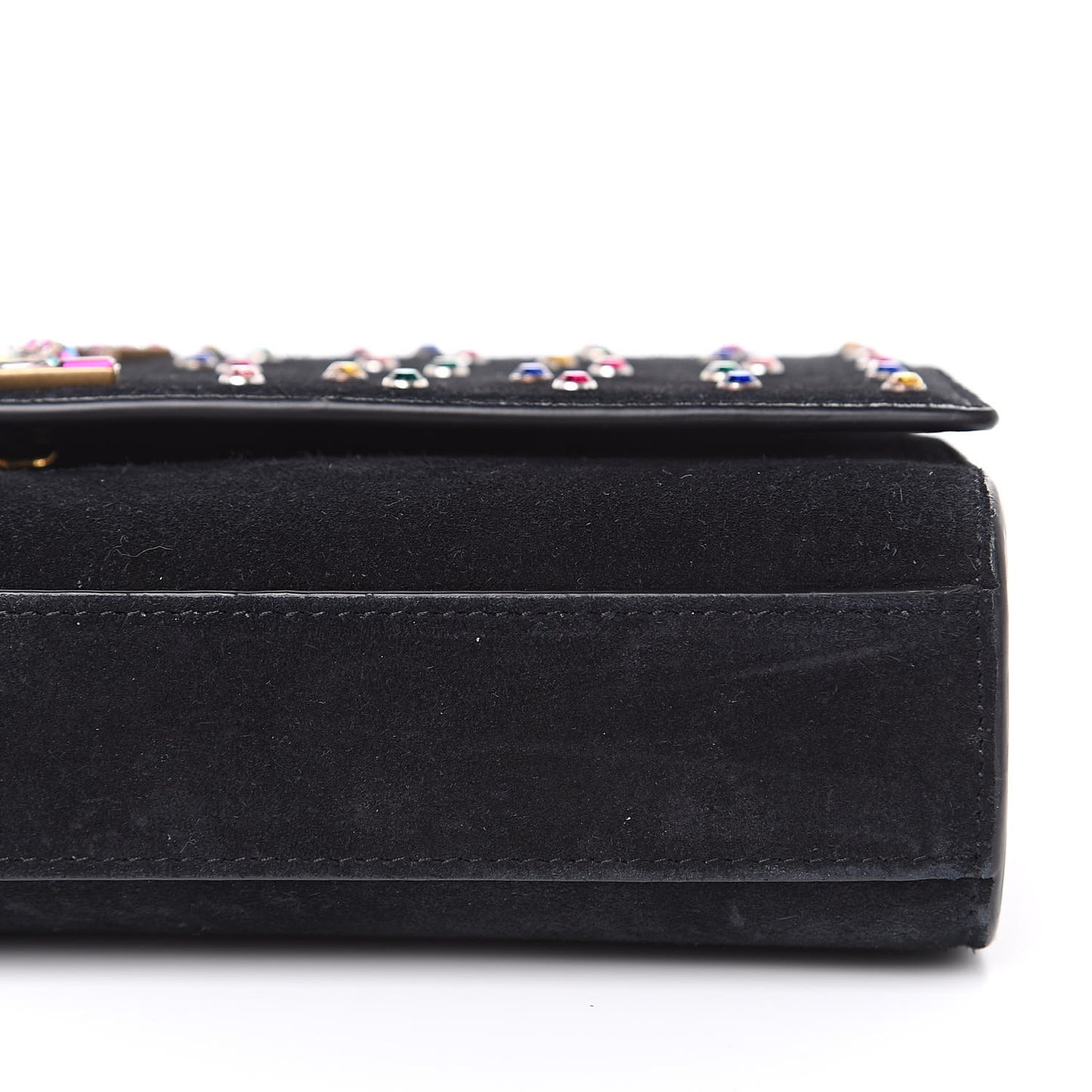 Suede Crystal Medium Classic Monogram Kate Satchel Black
