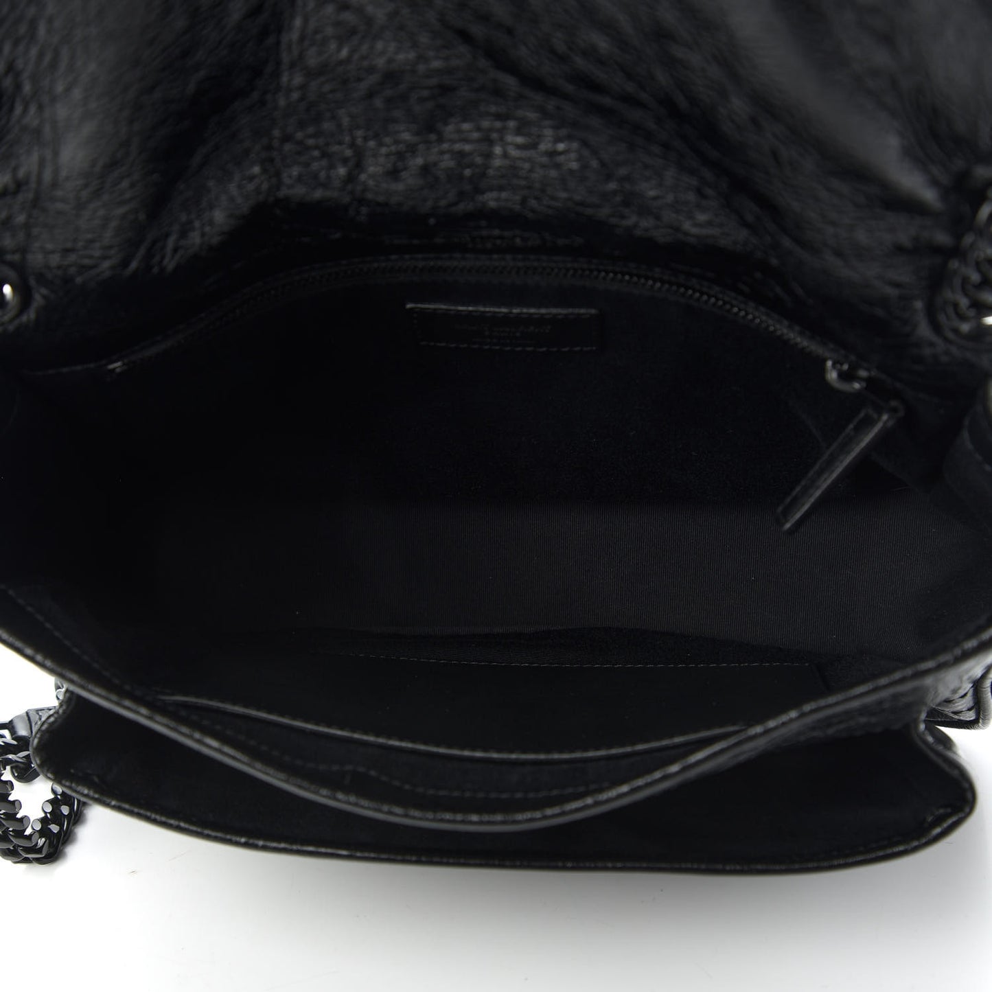Crinkled Calfskin Matelasse Monogram Medium Niki Chain Satchel Black