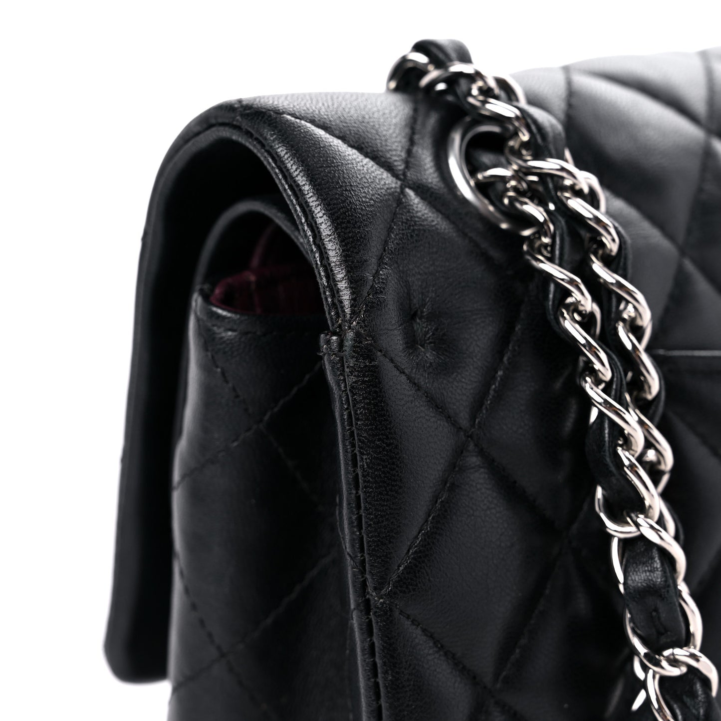 Lambskin Quilted Medium Double Flap Black