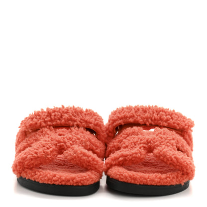 Hermes Woolskin Womens Chypre Sandals 37 Orange 3 of 9