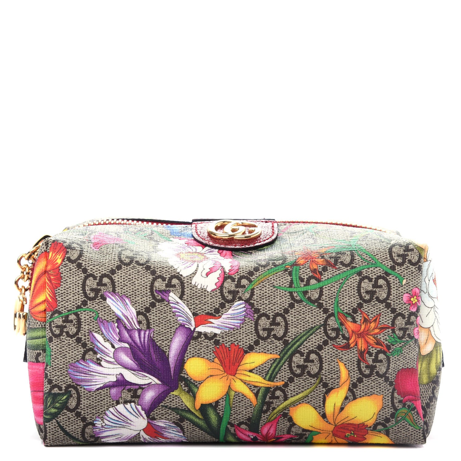 Gucci Soft GG Supreme Monogram Flora Calfskin Medium Ophidia Cosmetic Case Beige Ebony Multicolor Rosso 1 of 8