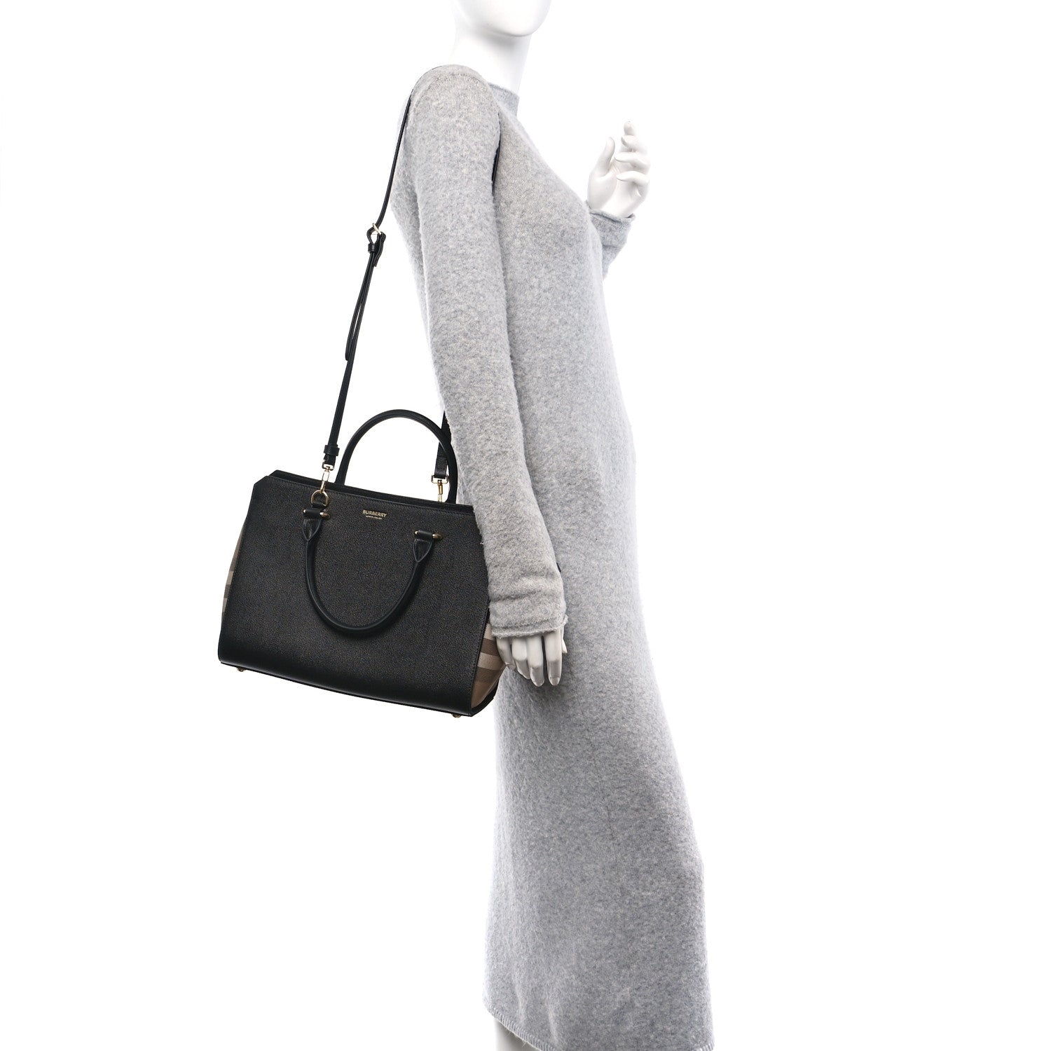 Burberry Calfskin Mega Check Small Banwell Tote Black 2 of 10