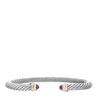 David Yurman Sterling Silver 14K Yellow Gold Amethyst 5mm Cable Classics Petite Color Bracelet 1 of 4