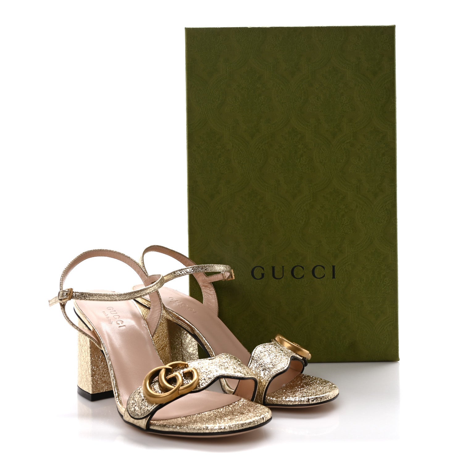 花❣️GUCCI スタッズ ミュール サンダルゴールド35 1/2C Gucci Galassia GG Marmont Ankle Wrap 75mm Sandals 35 Platino