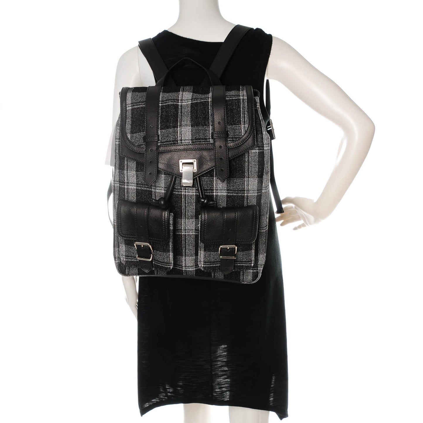 Woven Fabric Plaid Jacquard PS1 Backpack Black White