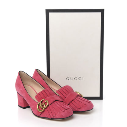 Gucci Kid Scamosciato GG Marmont Fringe 50mm Loafer Pumps 37 Hot Pink 10 of 10