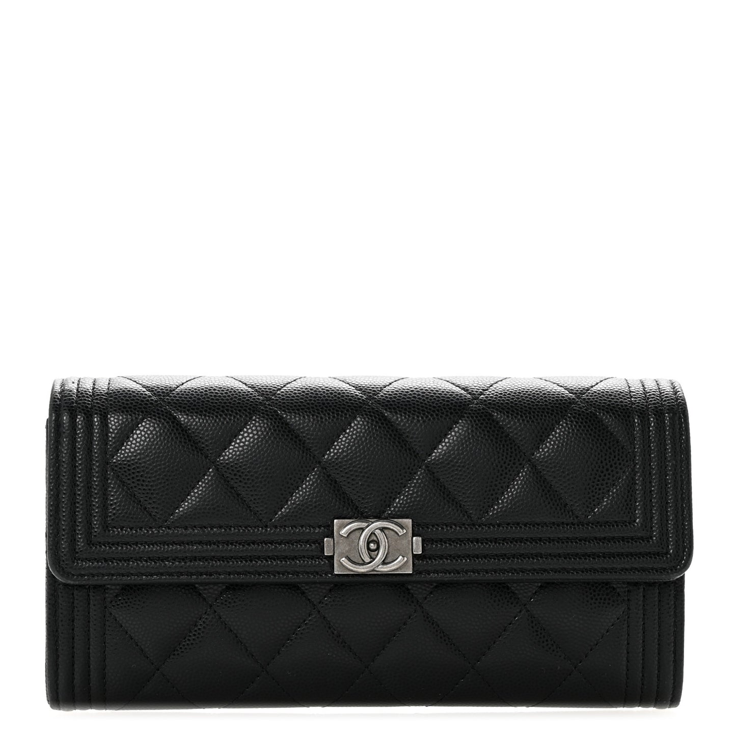 Caviar Quilted Large Boy Gusset Flap Wallet Black