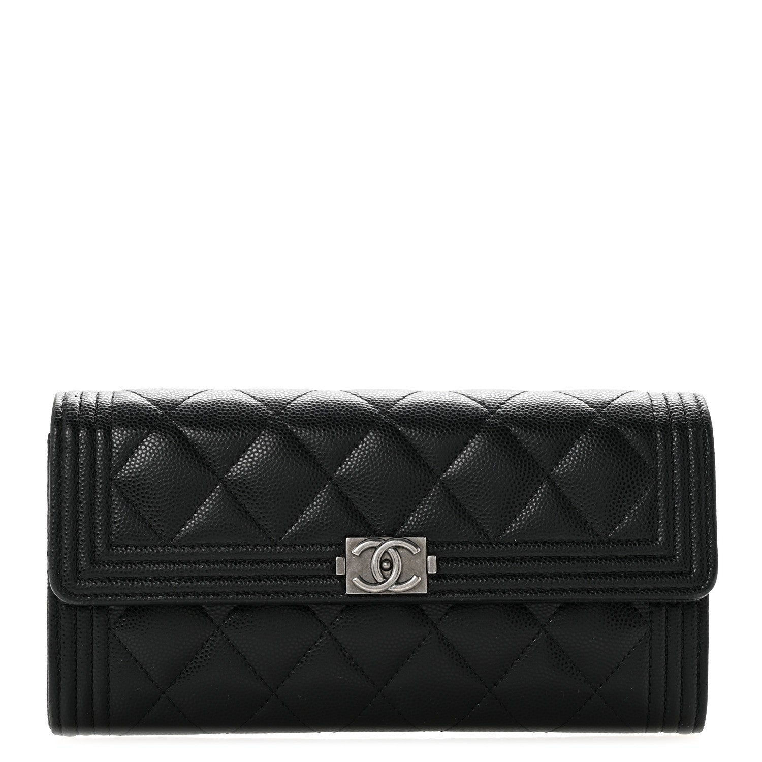 Chanel Caviar Quilted Large Boy Gusset Flap Wallet Black 1 of 12