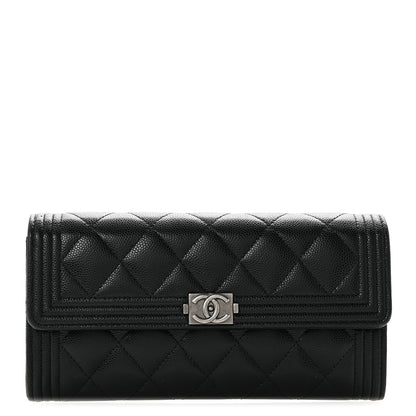 Chanel Caviar Quilted Large Boy Gusset Flap Wallet Black 1 of 12