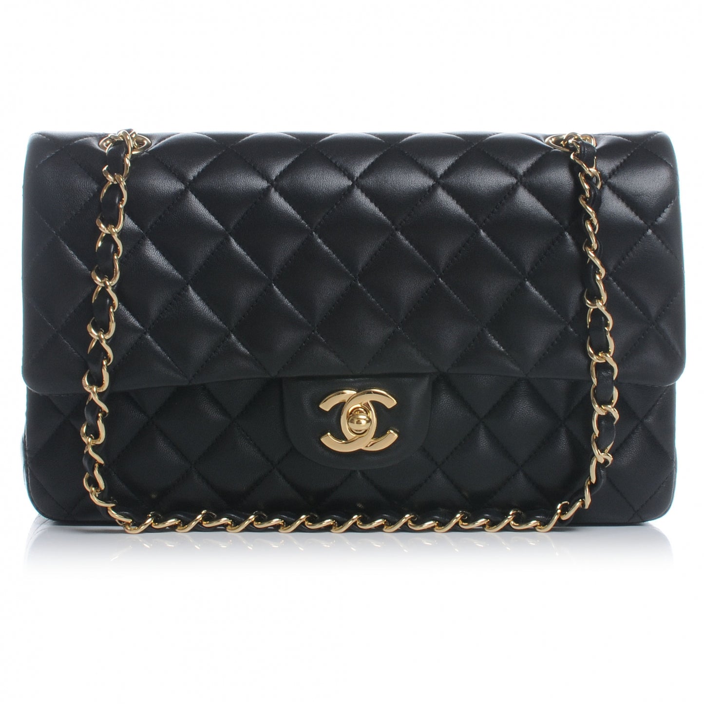 Lambskin Medium Double Flap Black