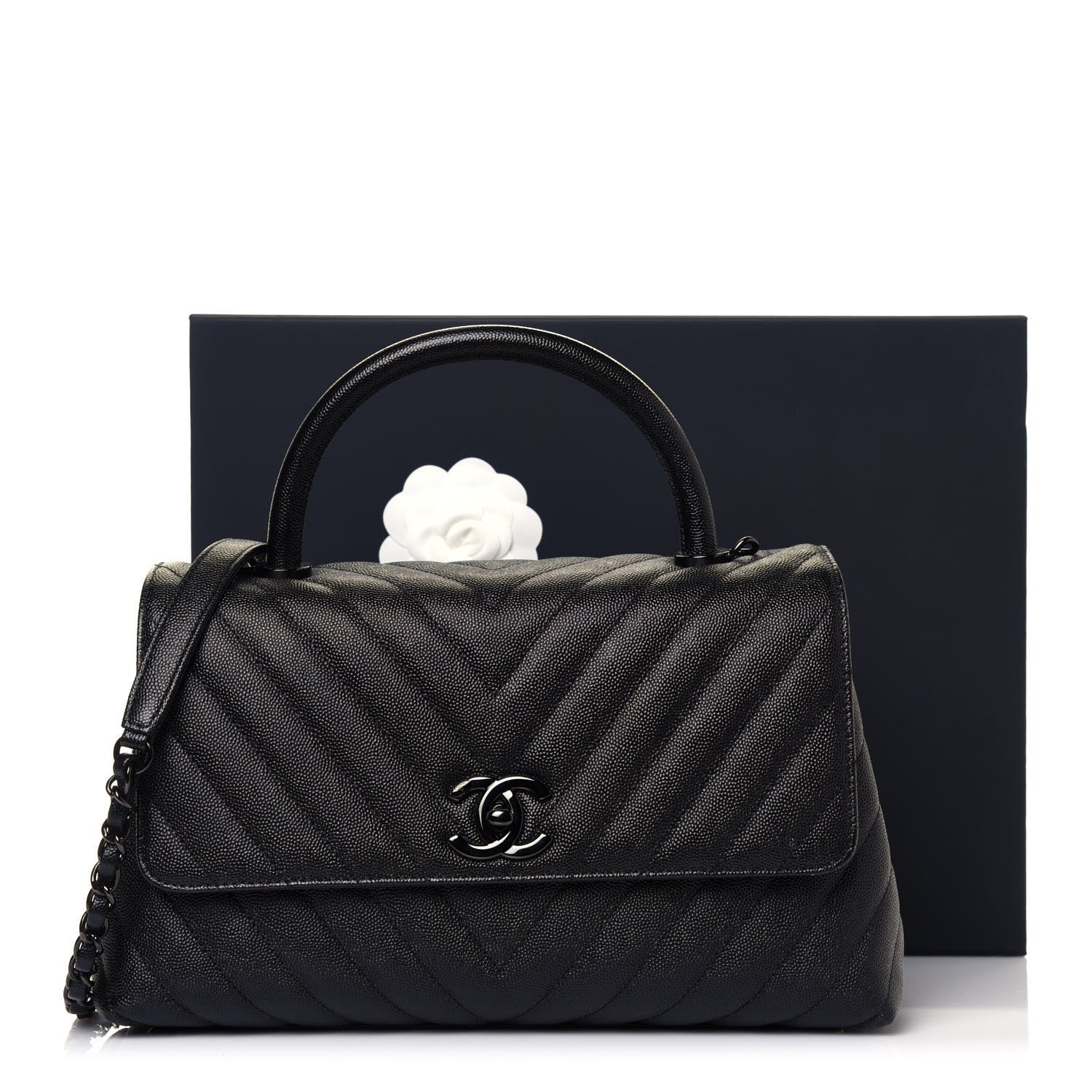 Chanel Caviar Chevron Quilted Small Coco Handle Flap So Black 13 of 13
