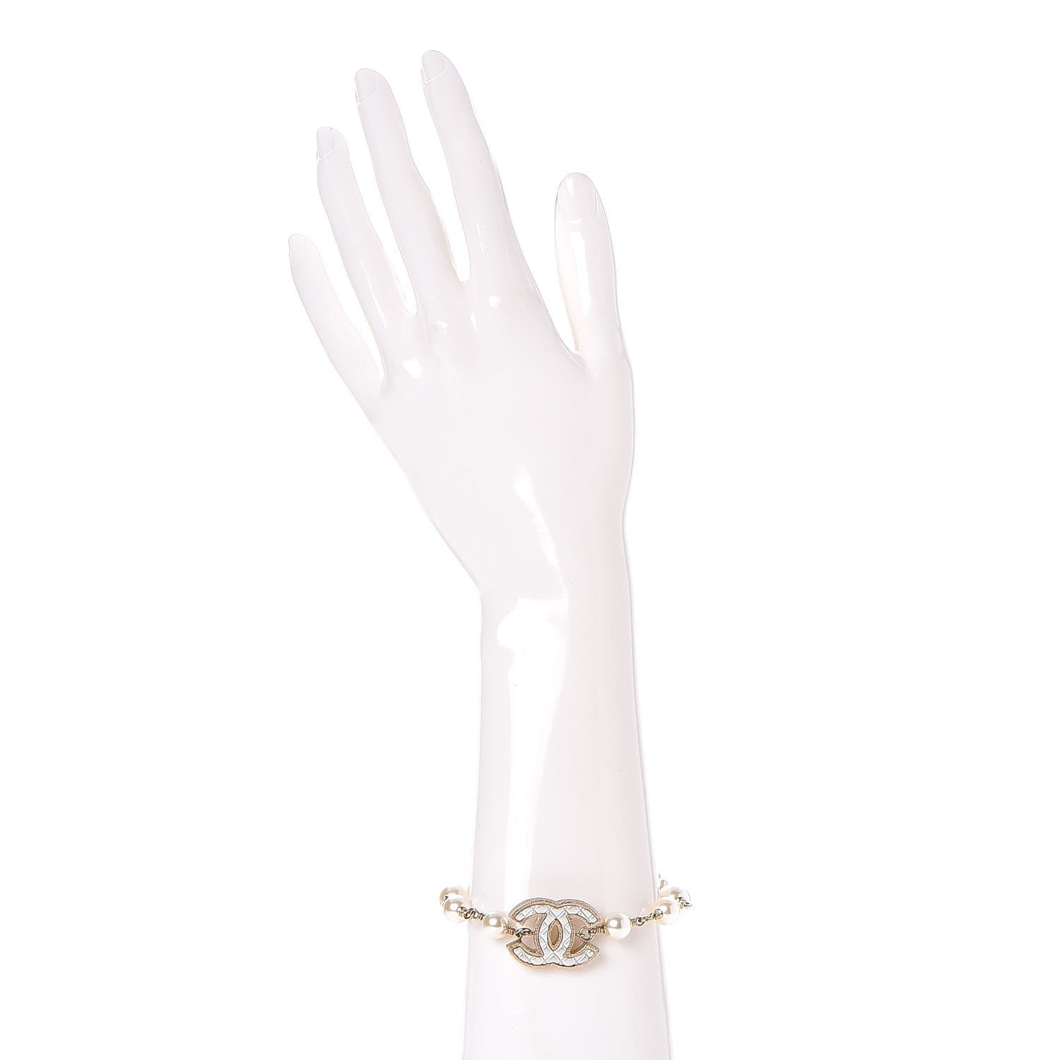 Chanel Pearl Metal Quilted CC Bracelet Gold 2 of 6