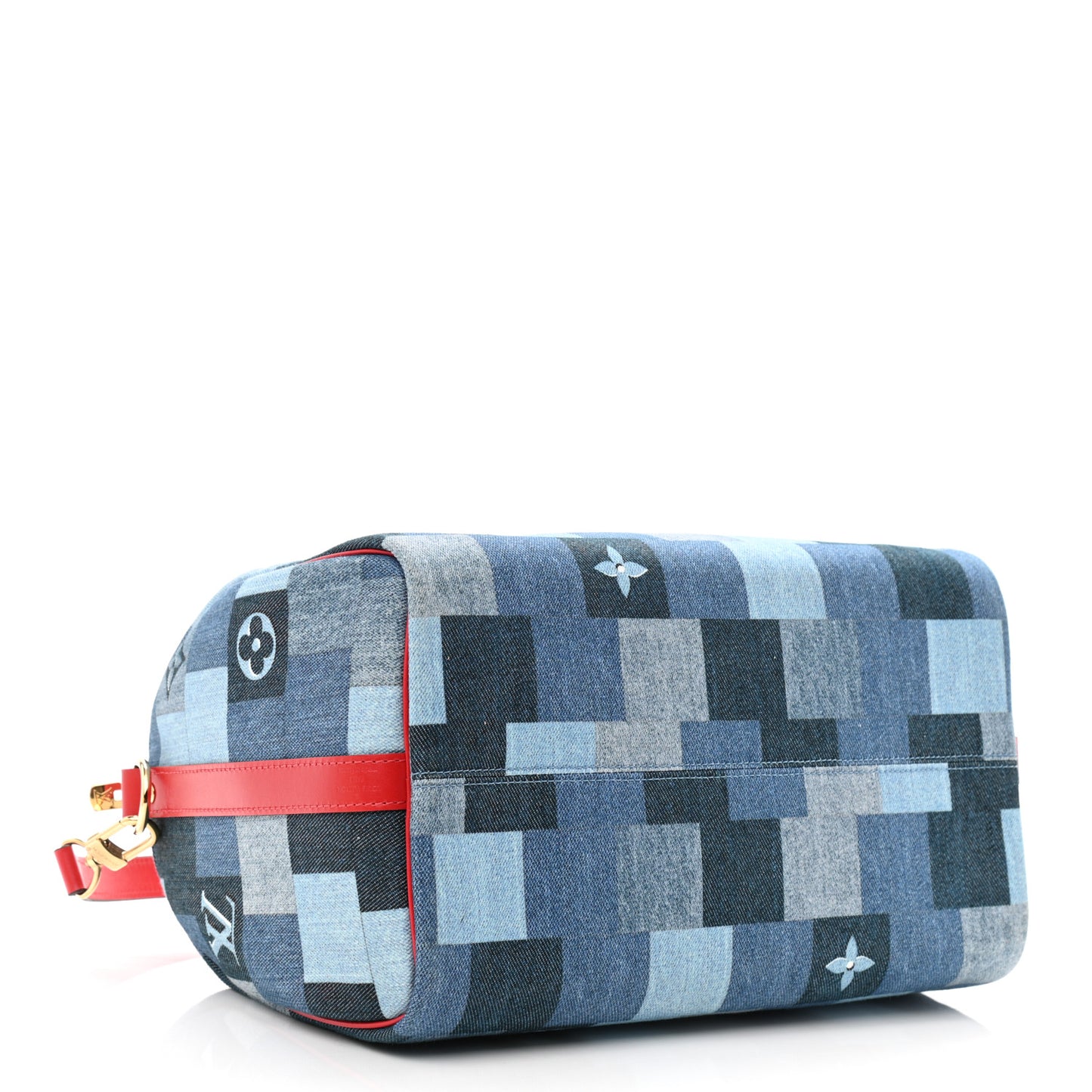 Denim Damier Monogram Patchwork Speedy Bandouliere 30 Blue Rouge