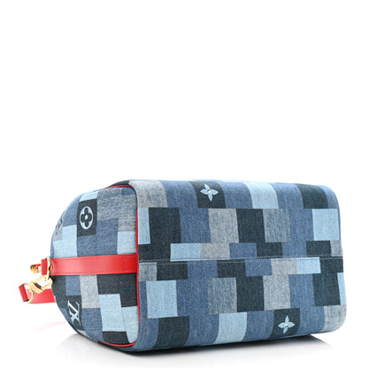Louis Vuitton Denim Damier Monogram Patchwork Speedy Bandouliere 30 Blue Rouge 4 of 11