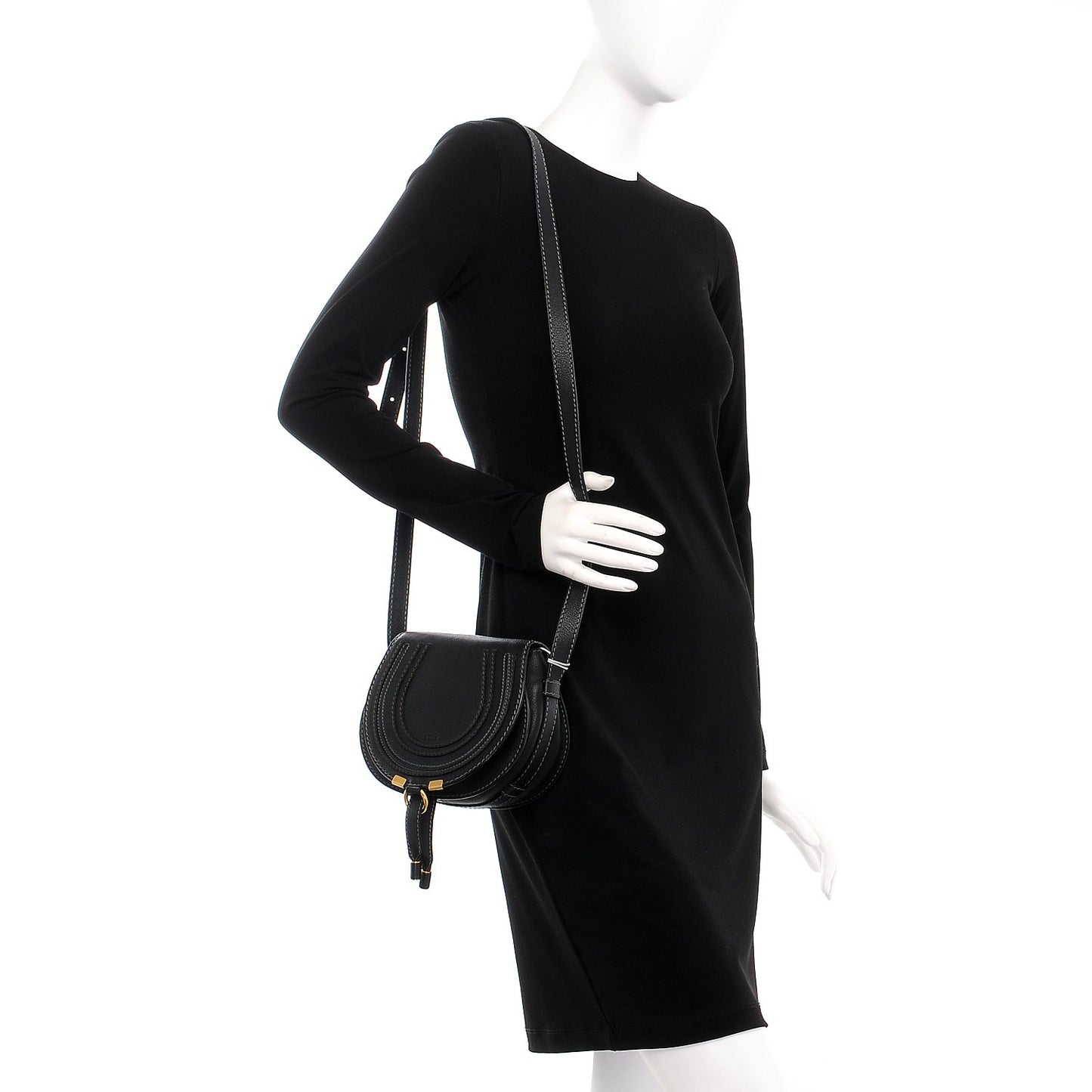 Calfskin Mini Marcie Round Crossbody Bag Black