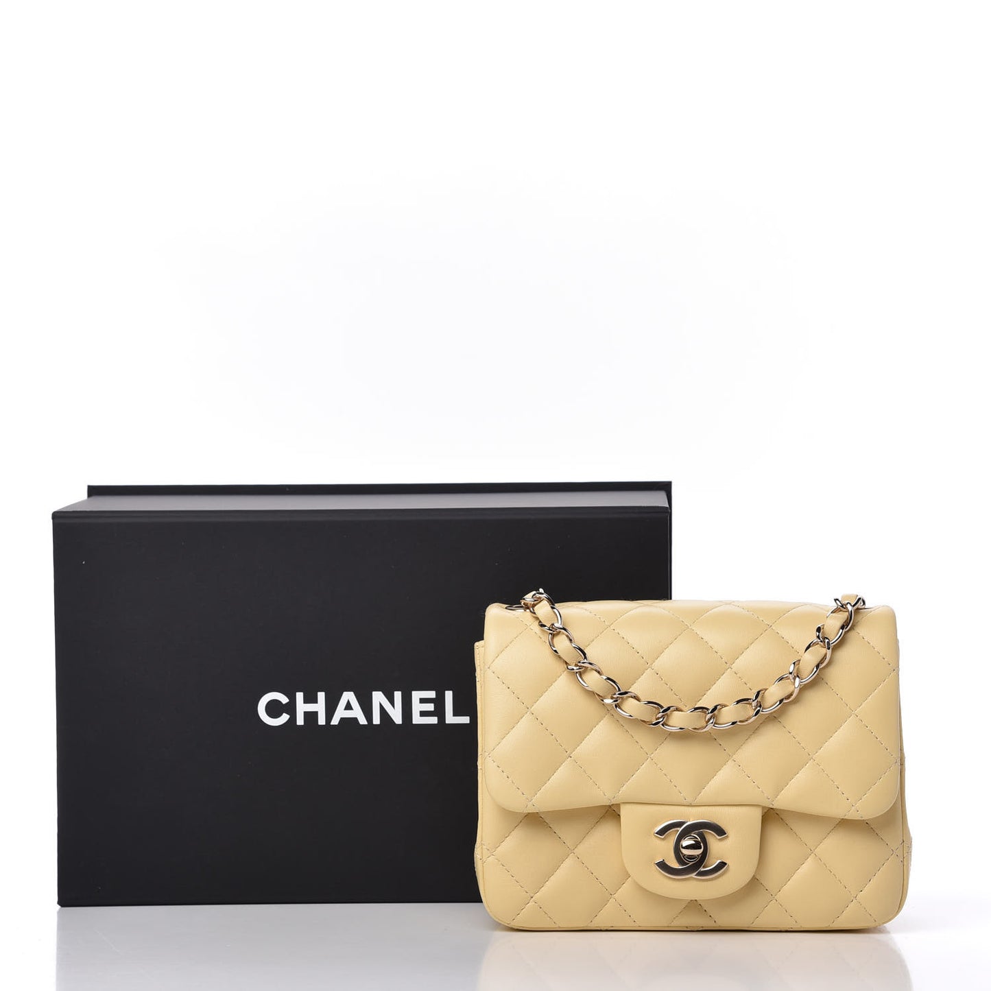 Lambskin Quilted Mini Square Flap Light Yellow