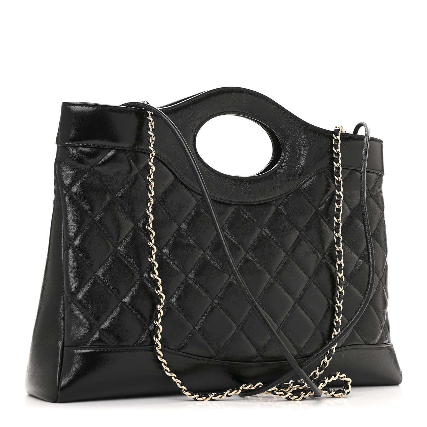 Shiny Lambskin Quilted 31 Shopping Bag Black